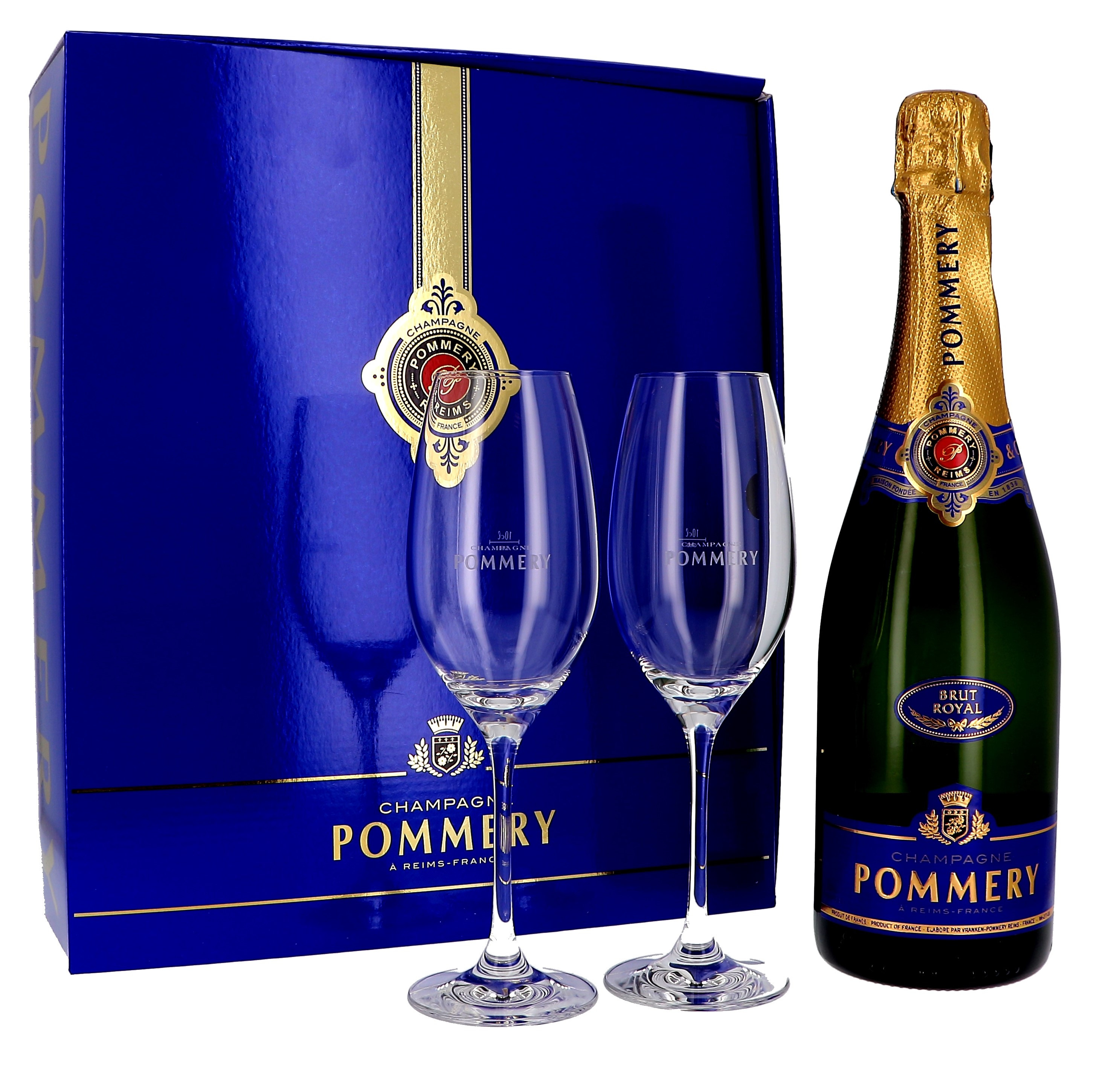 Spreek uit Knipoog interieur Champagne Pommery Royal 75cl Brut + 2 glazen in geschenkverpakking Online  Kopen - Nevejan