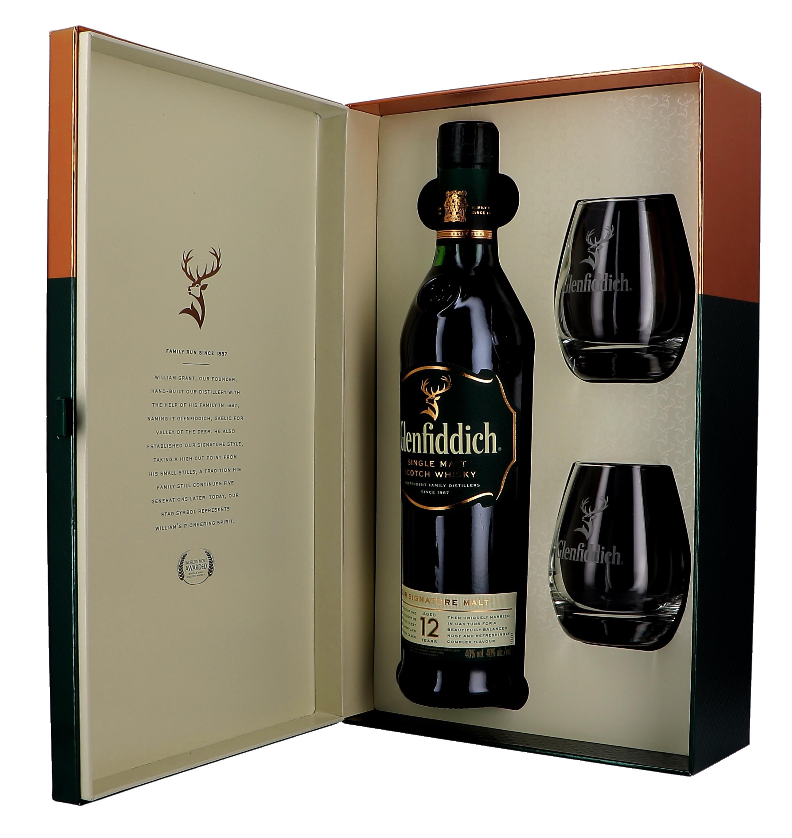 Glenfiddich 12 Year 70cl 40% + 2 Glazen + Geschenkdoos (Whisky)