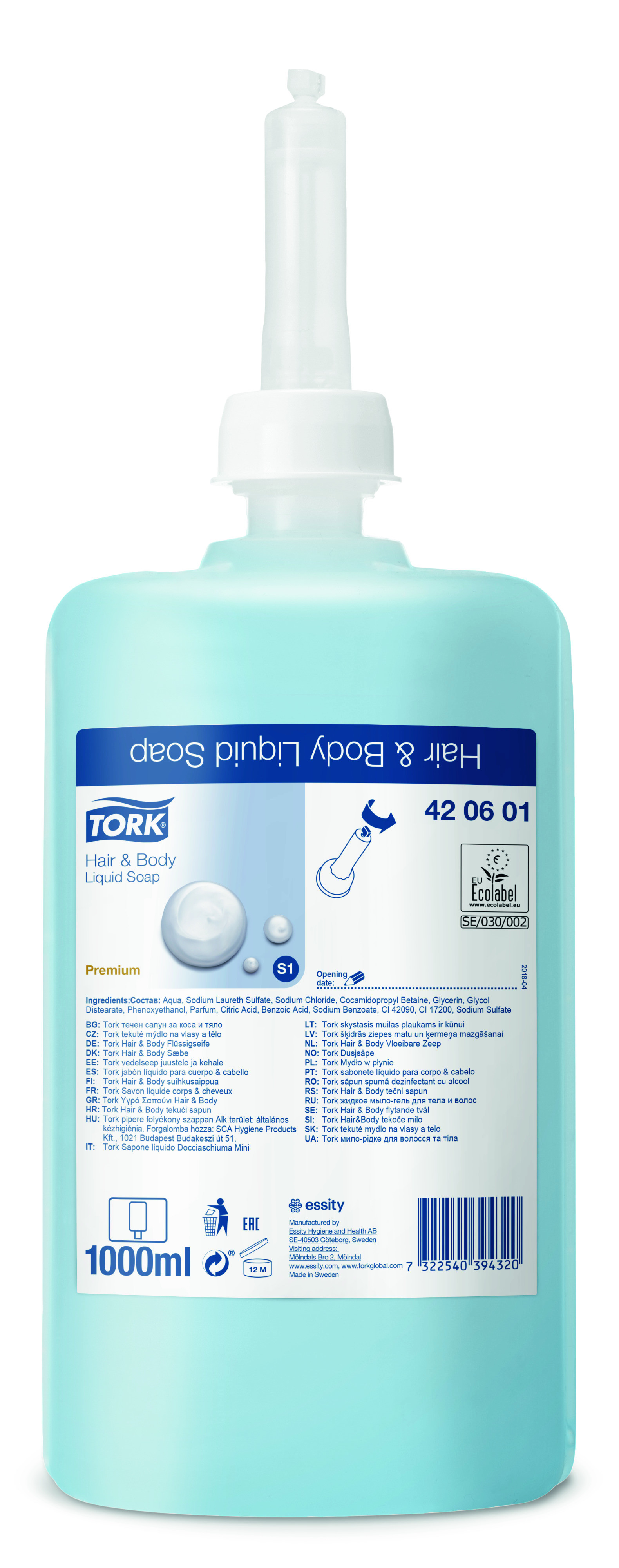 TORK Premium Soap voor S1 Dispenser 6x1L Hair & Body 420601