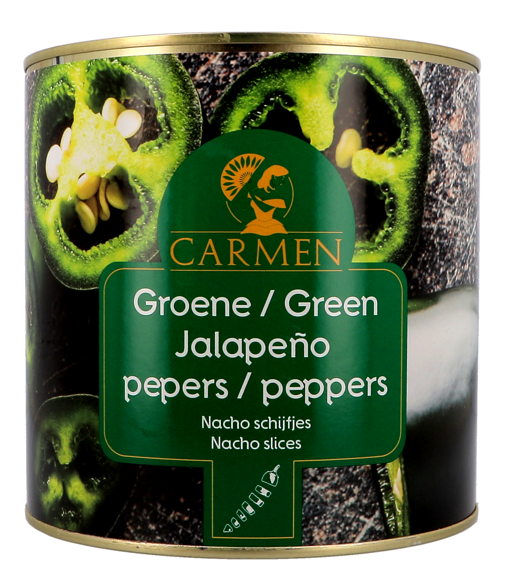 Carmen Groene Jalapeno Pepers Nacho Schijfjes 3L blik (Groentenconserven)
