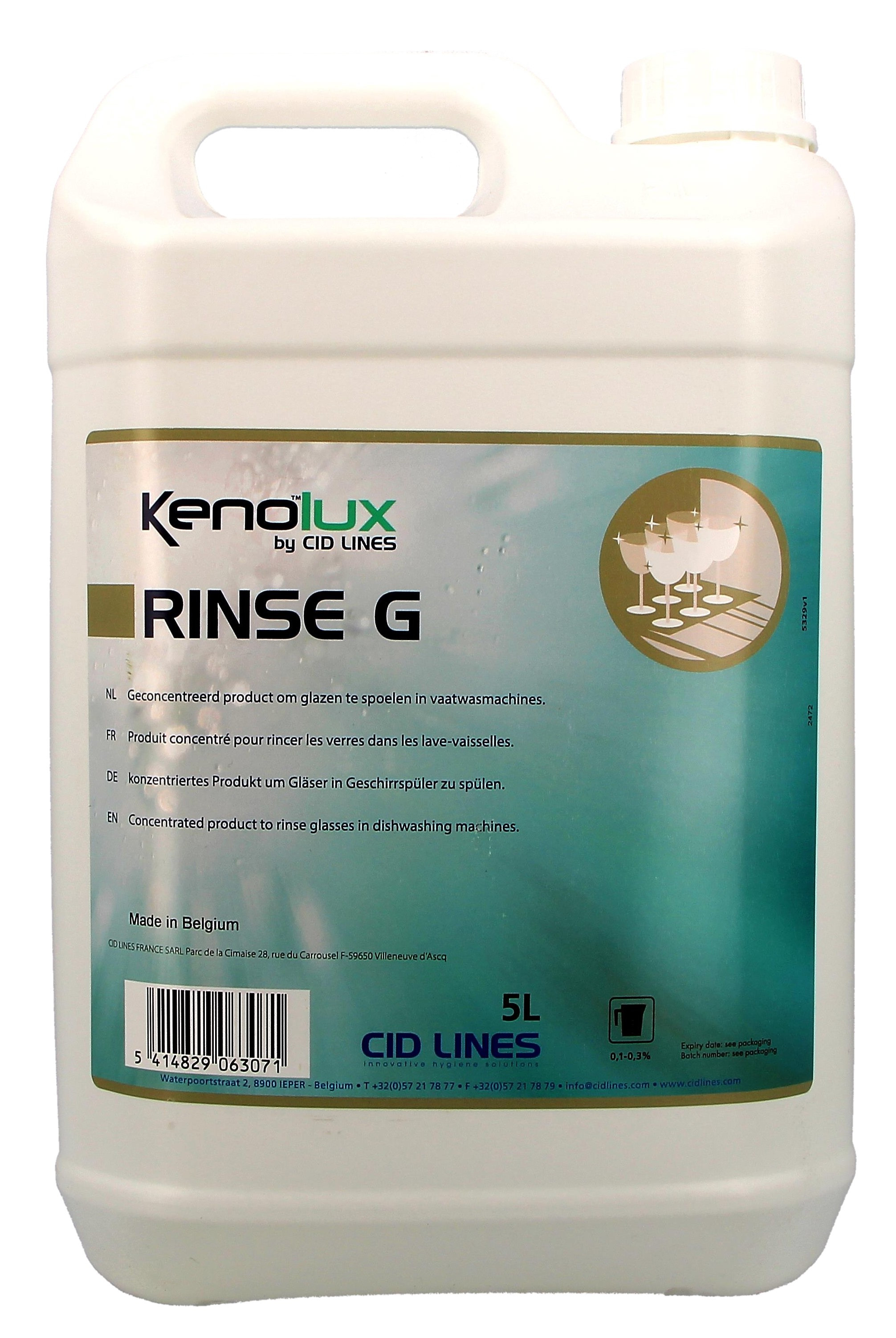 Kenolux Rinse G 5L glansspoelmiddel speciaal voor glazenwassers Cid Lines (Vaatwasproducten)
