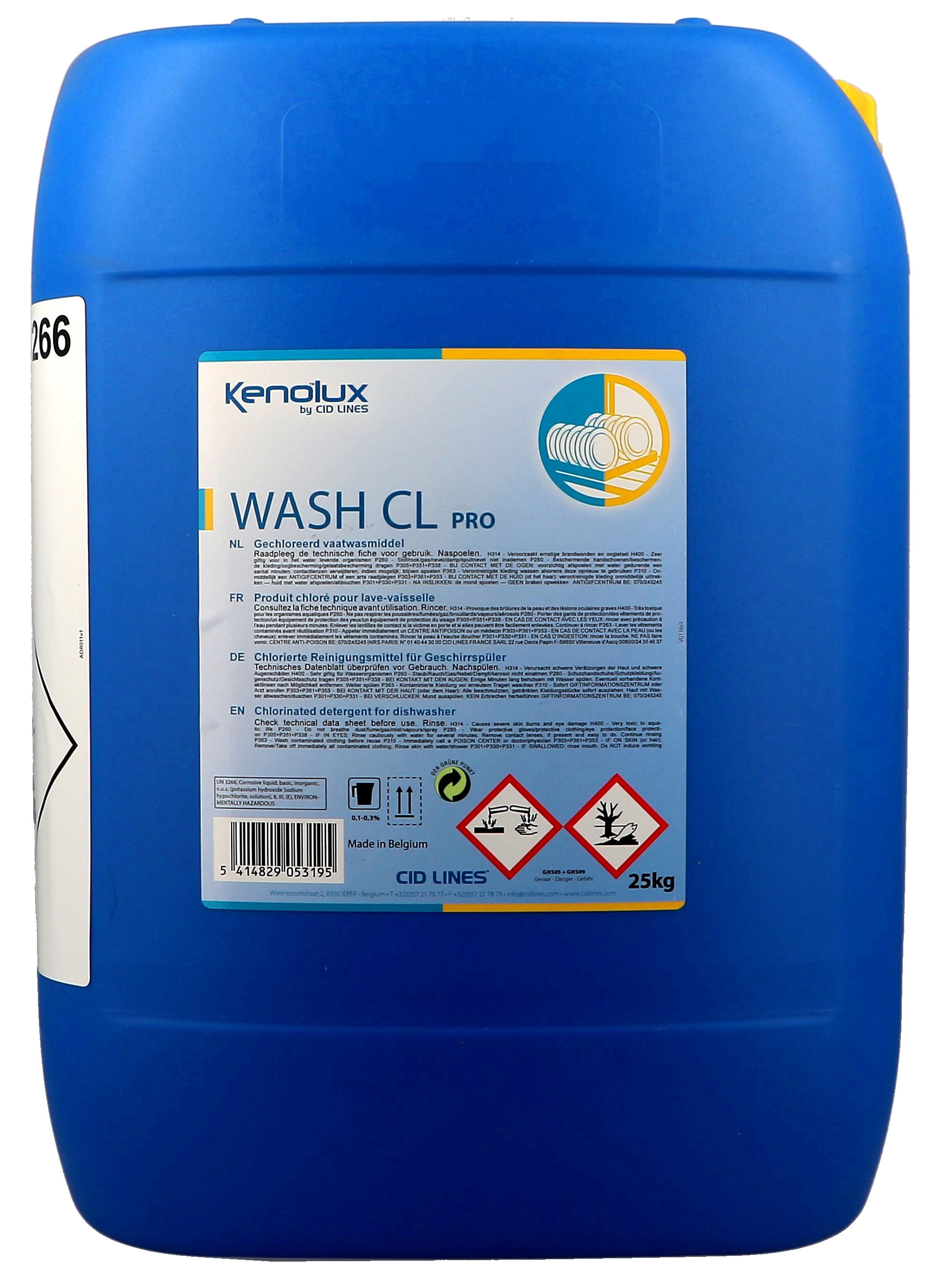 Kenolux Wash CL 25kg vloeibaar vaatwasmiddel met chloor Cid Lines