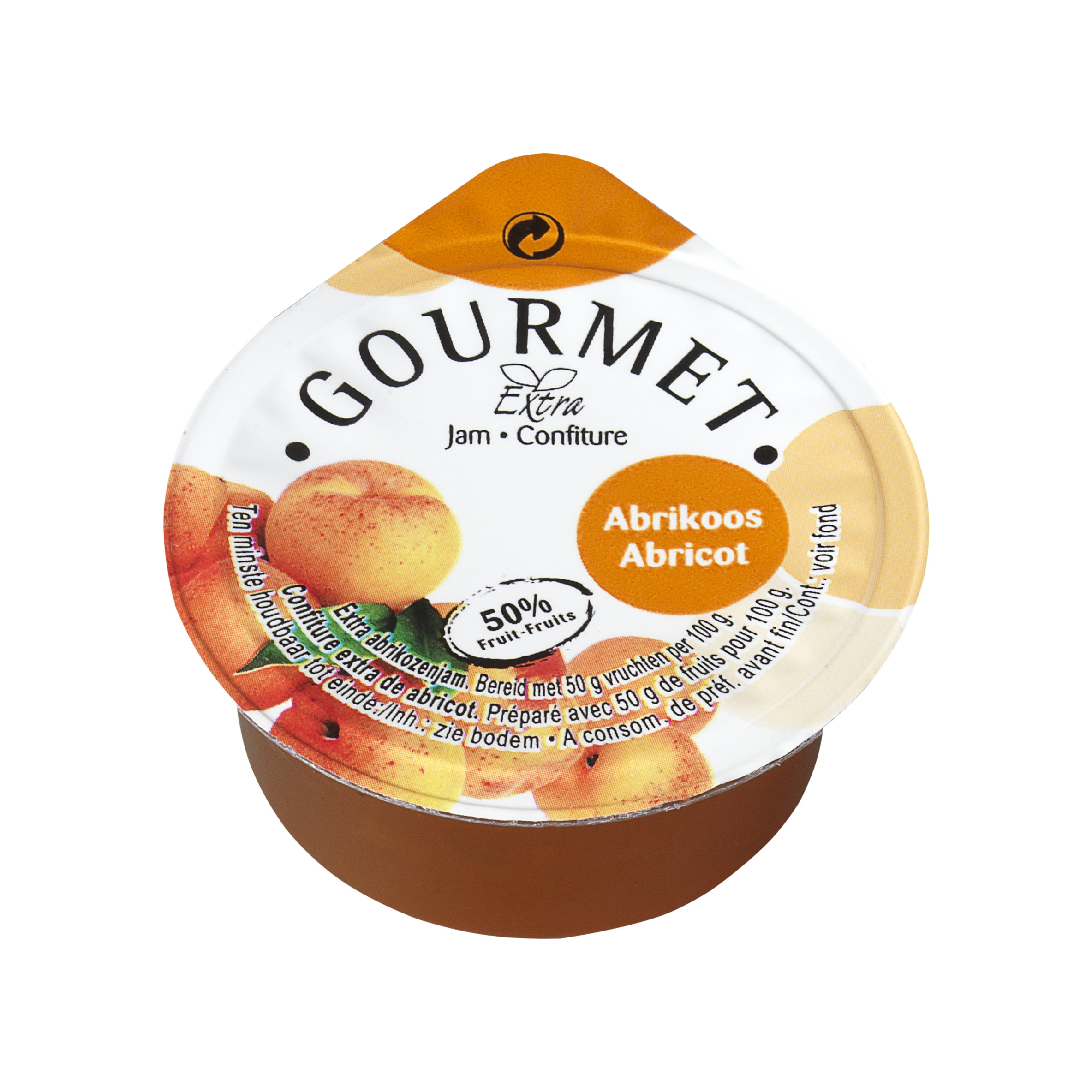 Confituur Porties abrikozen 50%fruit cups 25gr Gourmet