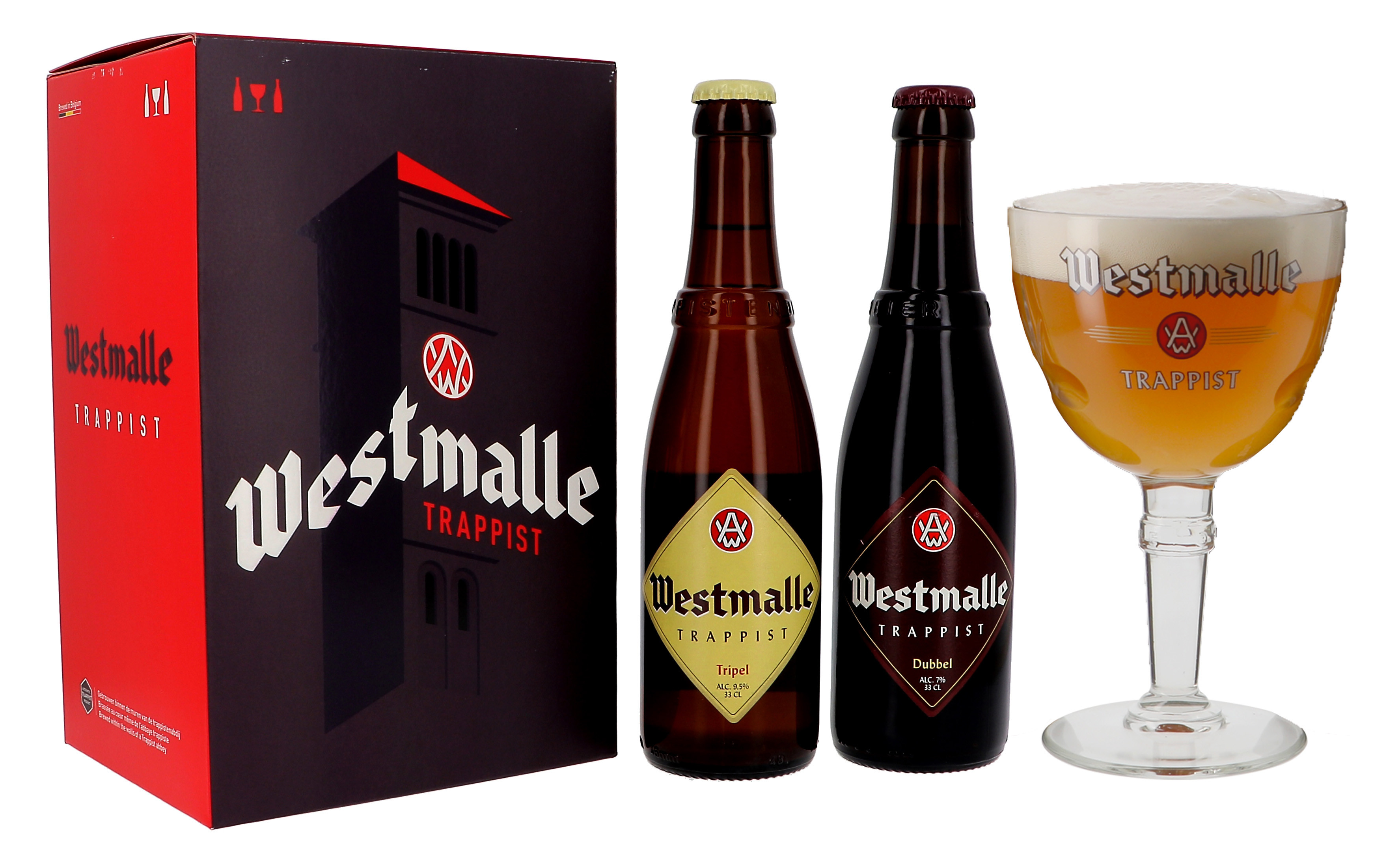 Westmalle 2x33cl (1x Dubbel & 1x Trippel) + 1 Glas in Geschenkverpakking (Bier)