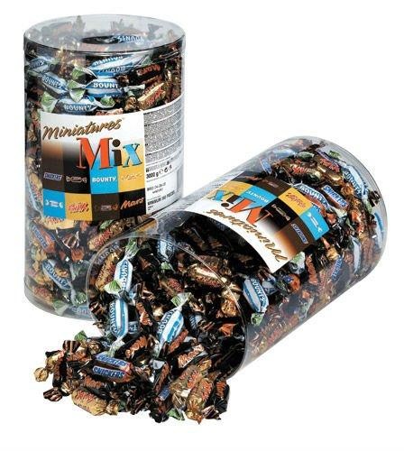 Miniatuur Mix Mars Twix Snickers Bounty 296st 3kg individueel verpakt