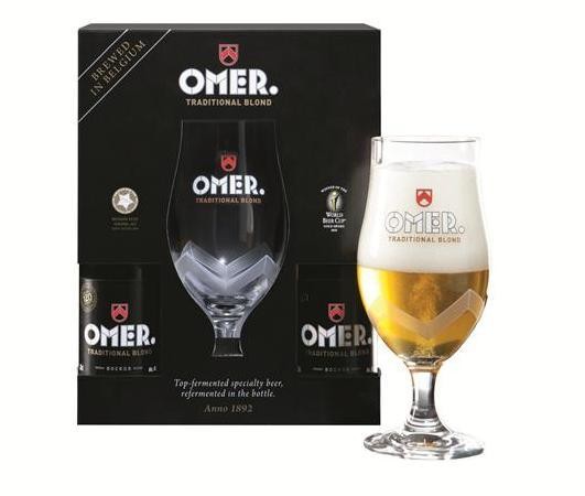 Omer Bier Blond 4x 33cl + 1 glas + geschenkverpakking