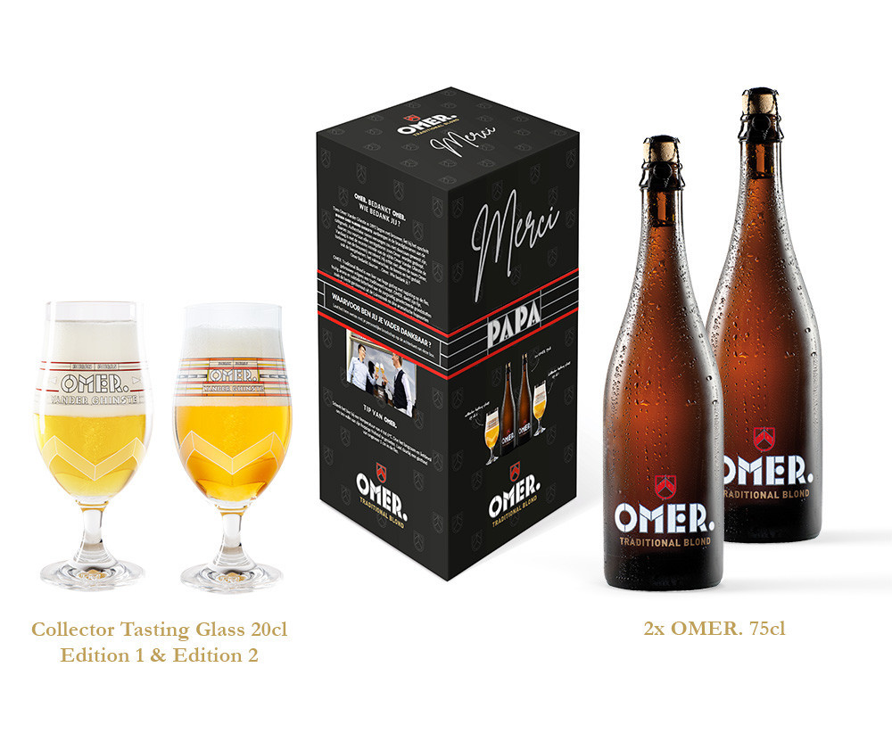 Omer Blond Bier geschenkverpakking Merci Papa 1x75cl+2x33cl+1glas (Bier)
