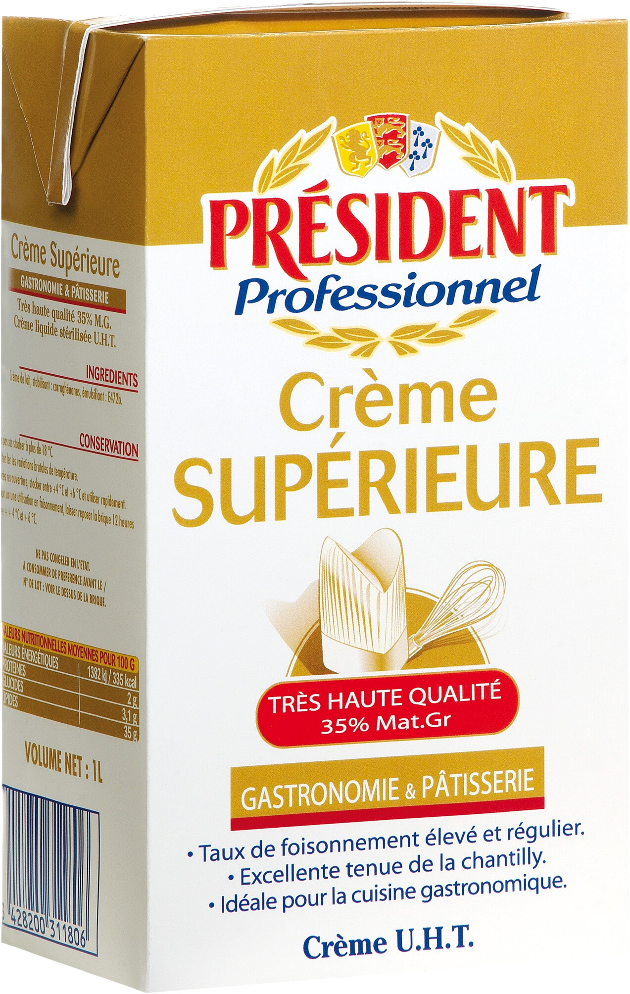 President Professionel Crème Supérieur UHT 1L 35% Gastronomie & Patisserie