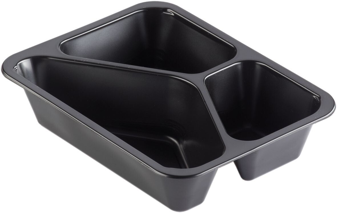 Barquette Repas Alimentaire Duni Cater Line 3compartiments 227x178x50 Noir 216pc 160065