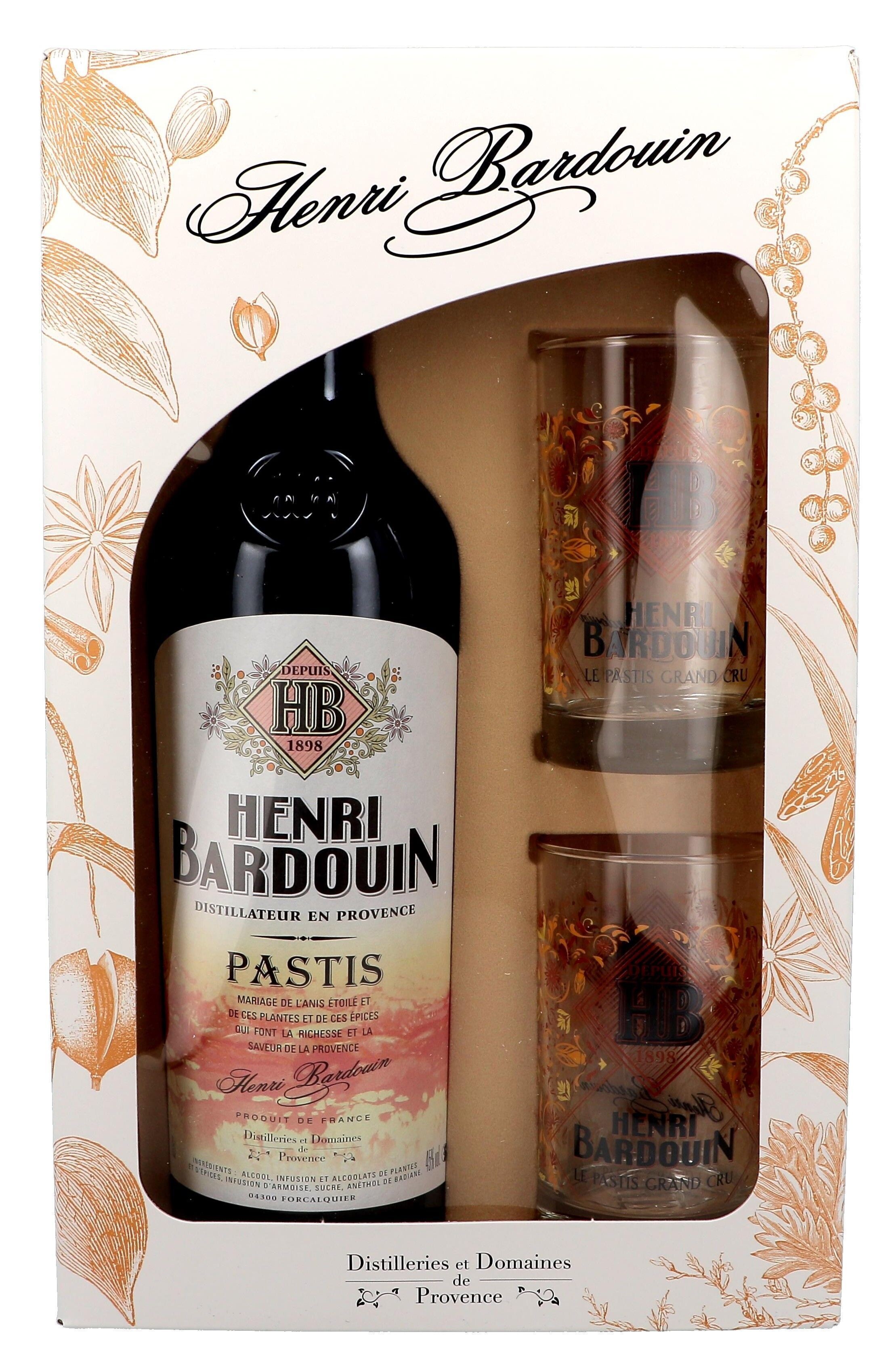 Coffret Pastis Henri Bardouin 70cl 45% + 2 verres - Nevejan