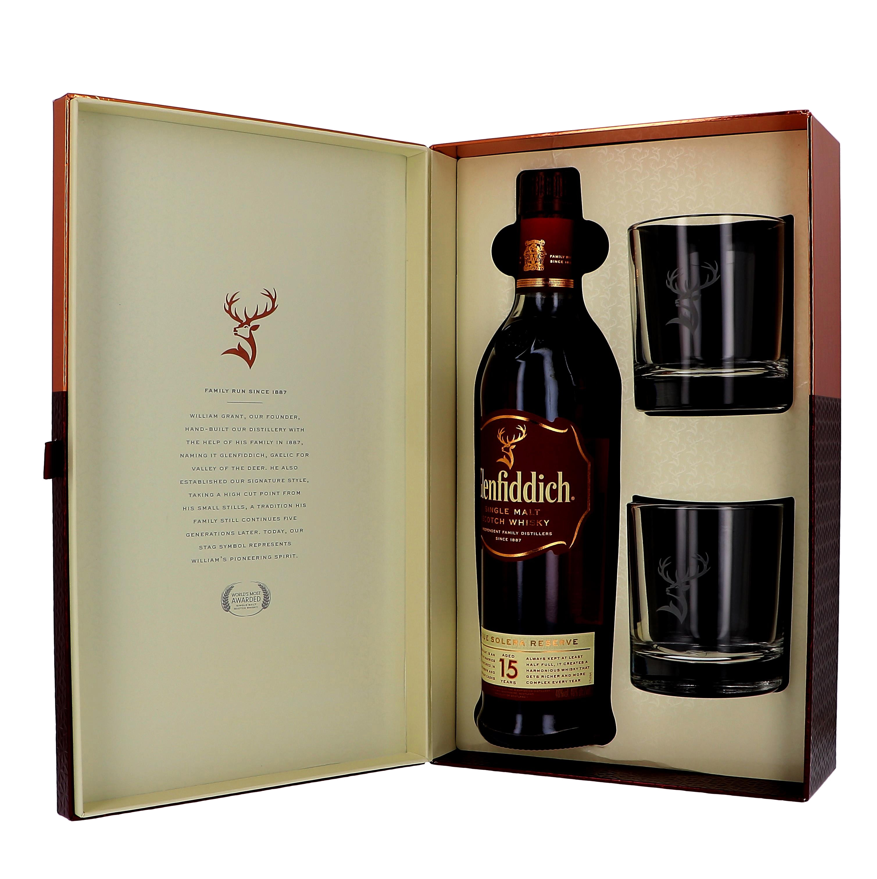 Glenfiddich 15 Year 70cl 40% + 2 Glazen + Geschenkdoos (Whisky)