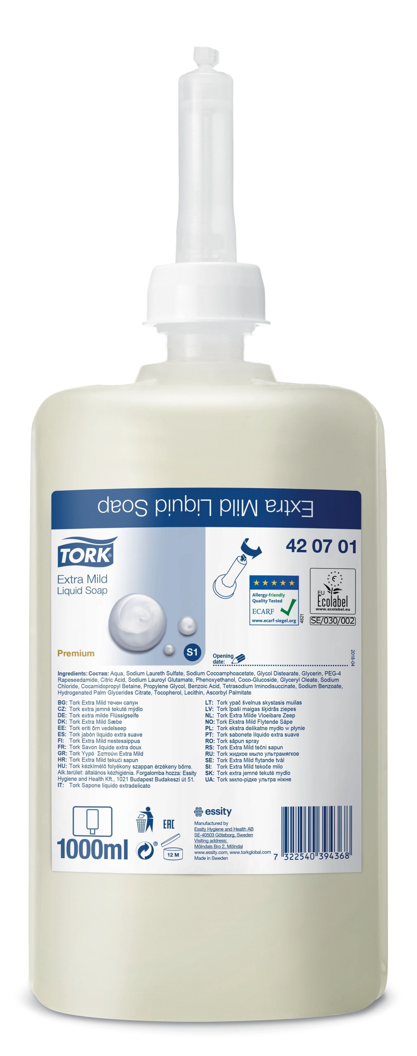 TORK Savon Liquide Extra Doux pour Distributeur S1 1000ml 420701