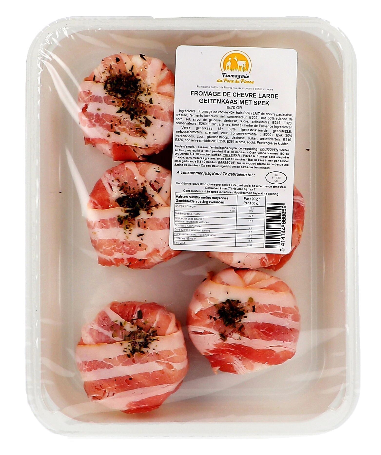 Fromage de chevre au lard 6x70gr Pont de Pierre
