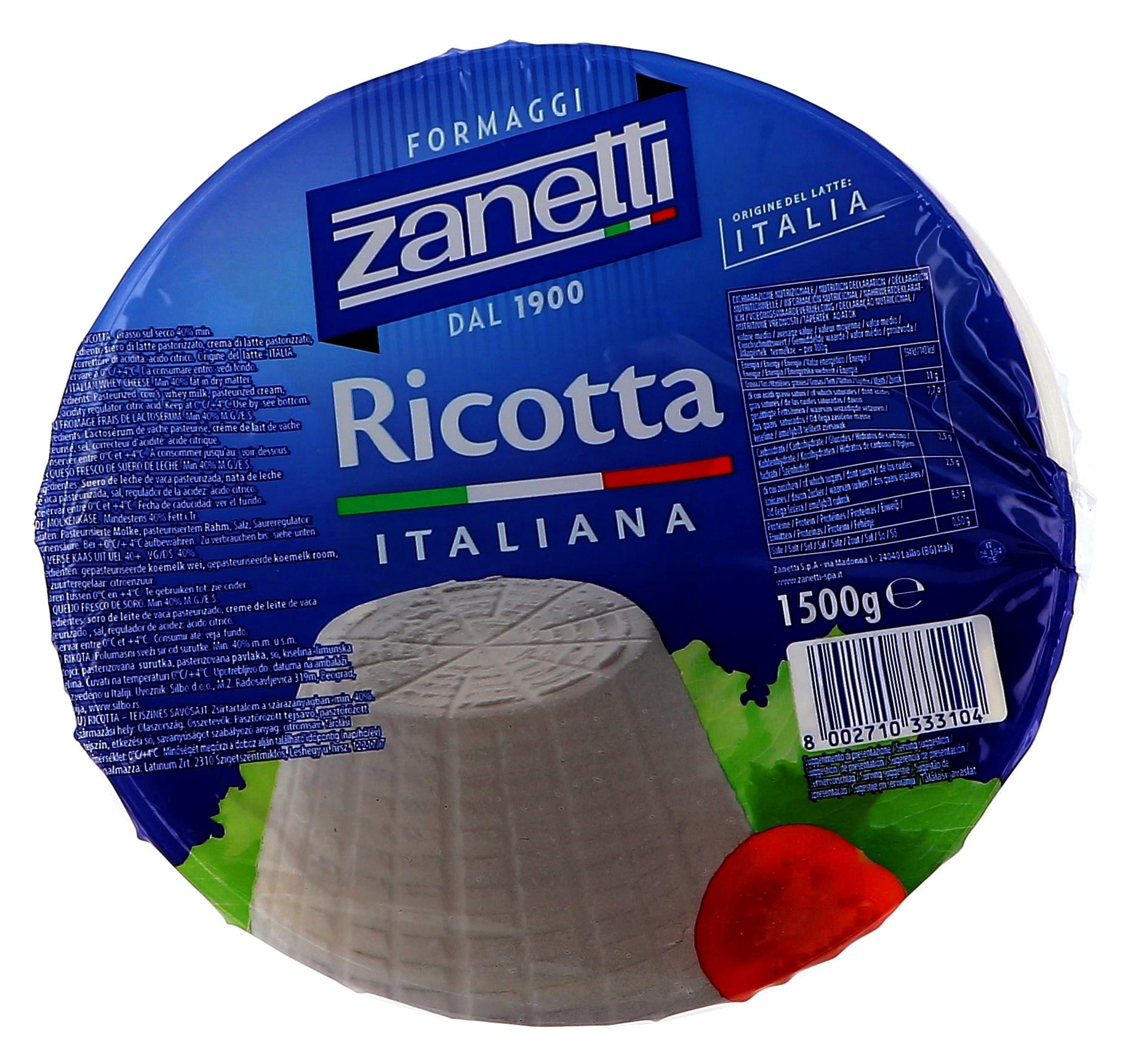 Fromage Ricotta 1500gr Zanetti