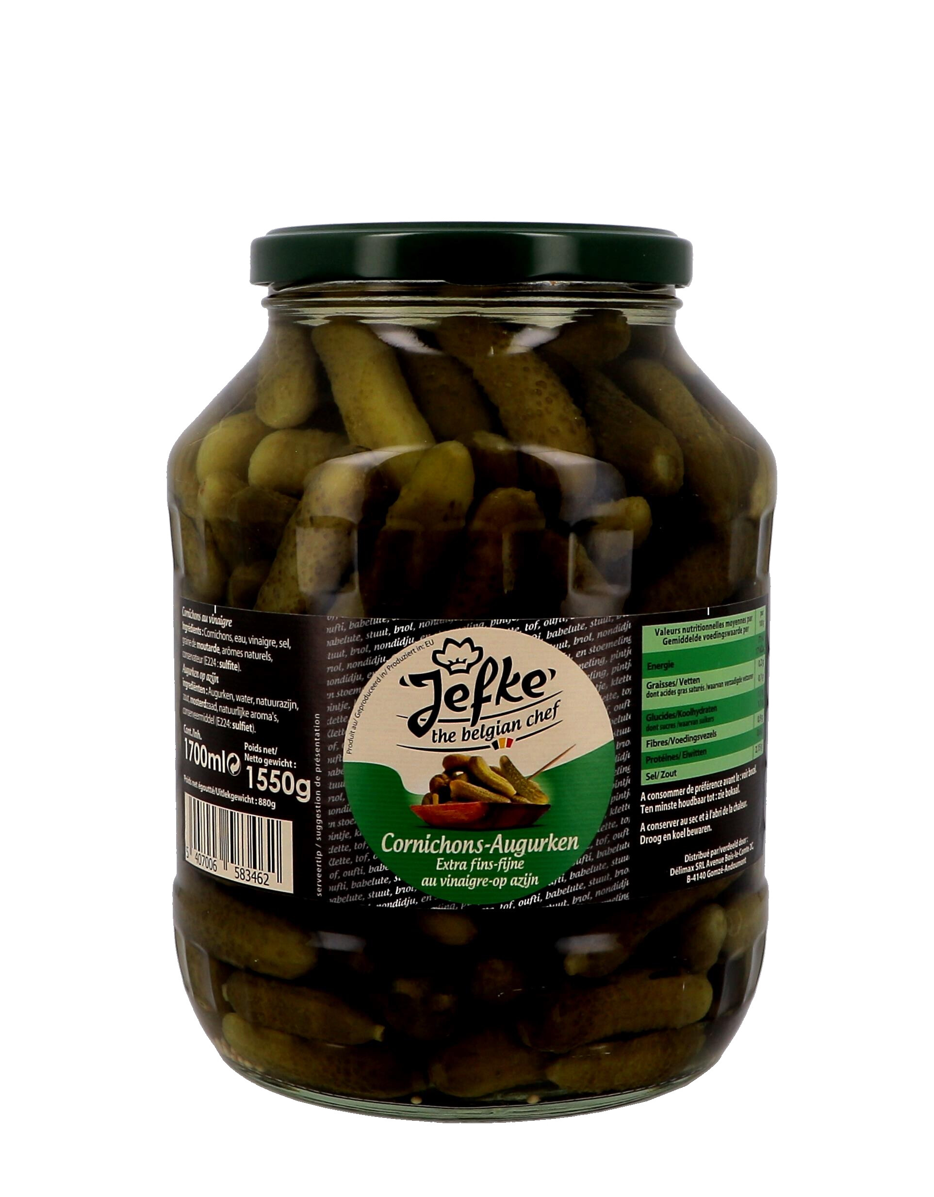 Jefke Cornichons extra fin au vinaigre  1700ml bocal
