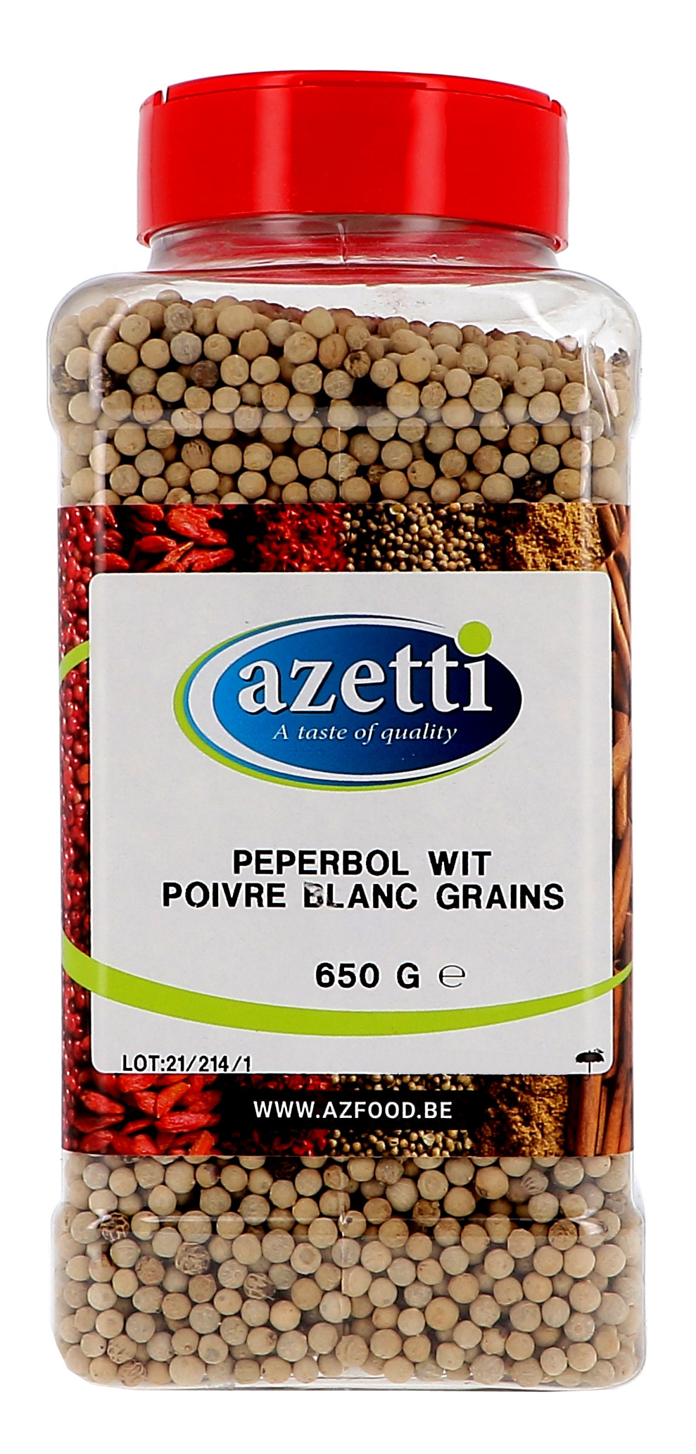 Poivre blanc en grains 650gr 1LP Azetti (Isfi & Verstegen,Zout & Peper)