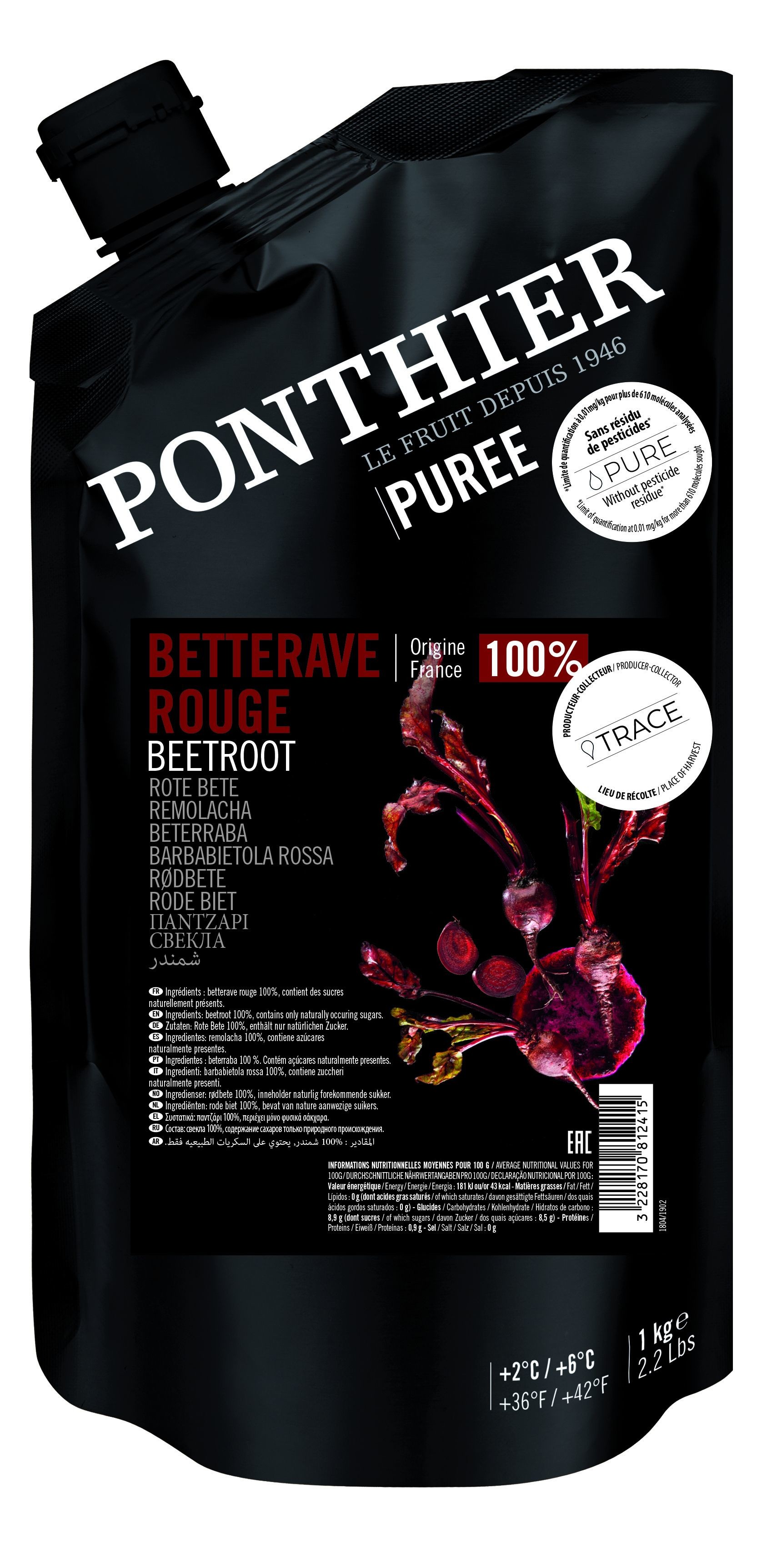 Ponthier Purées de Légume Betterave Rouge 1kg