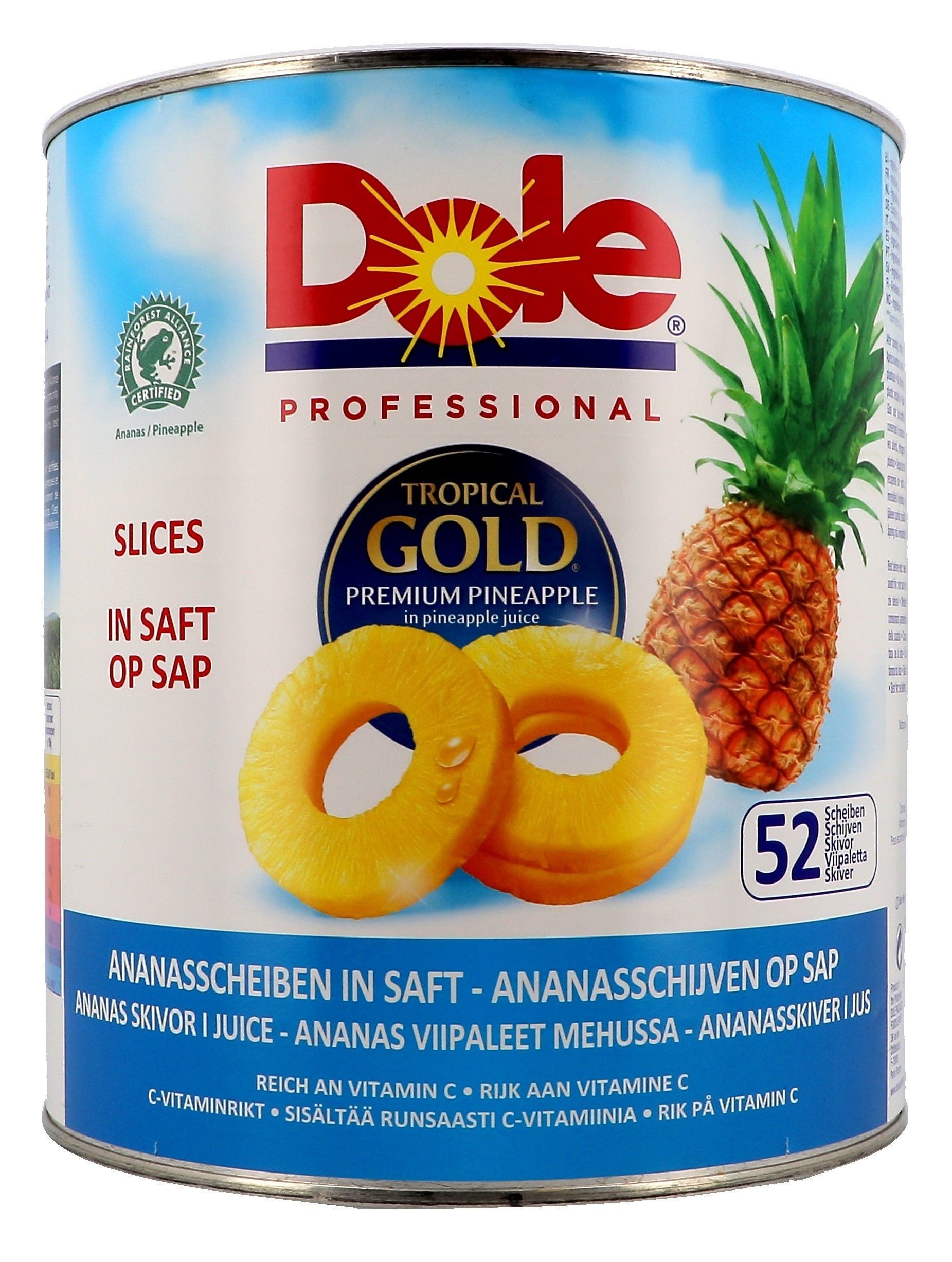 Dole Tropical Gold Ananas 52 tranches au jus 3L boite