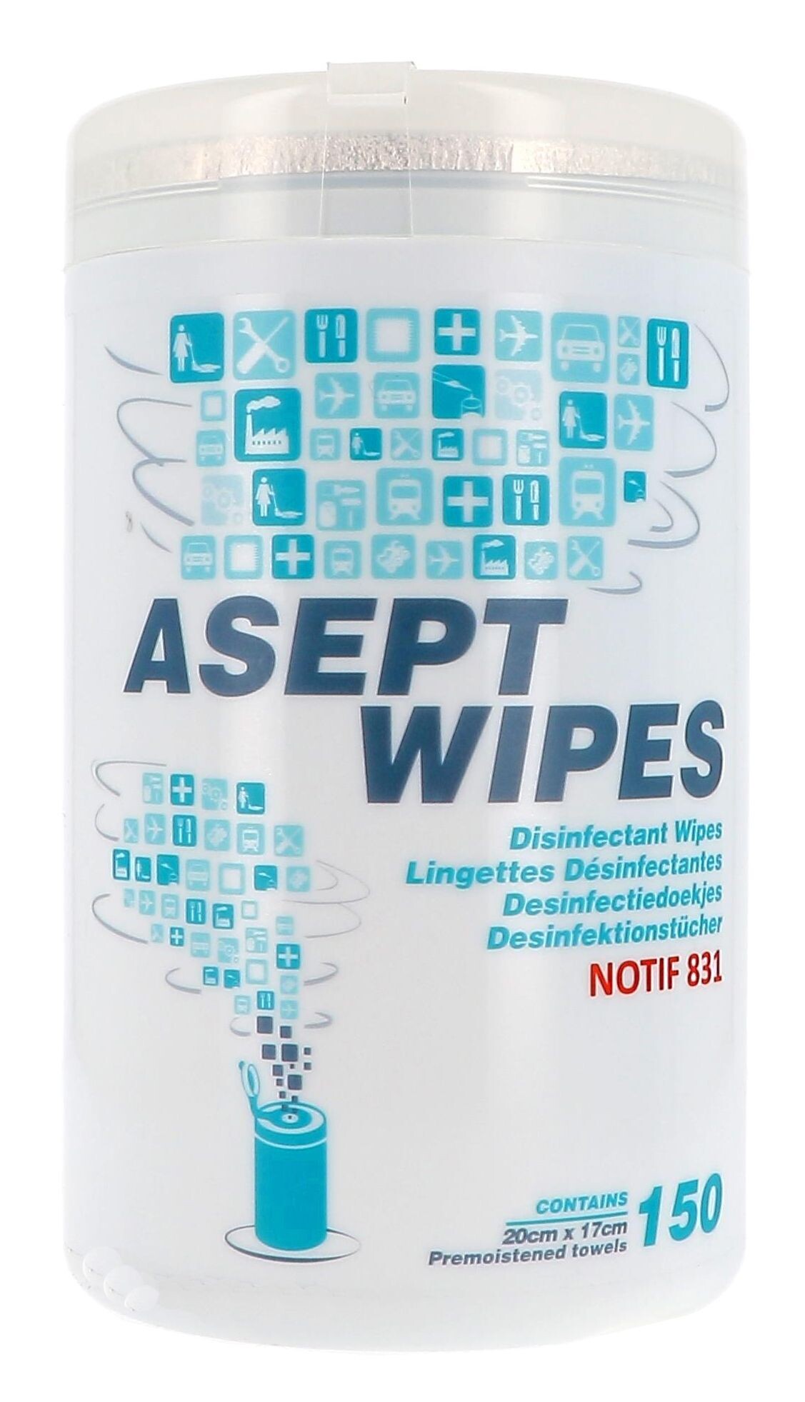 Asept Wipes Ontsmettingsdoekjes 150st Wipe Away (Poetspapier & Zakdoekjes)