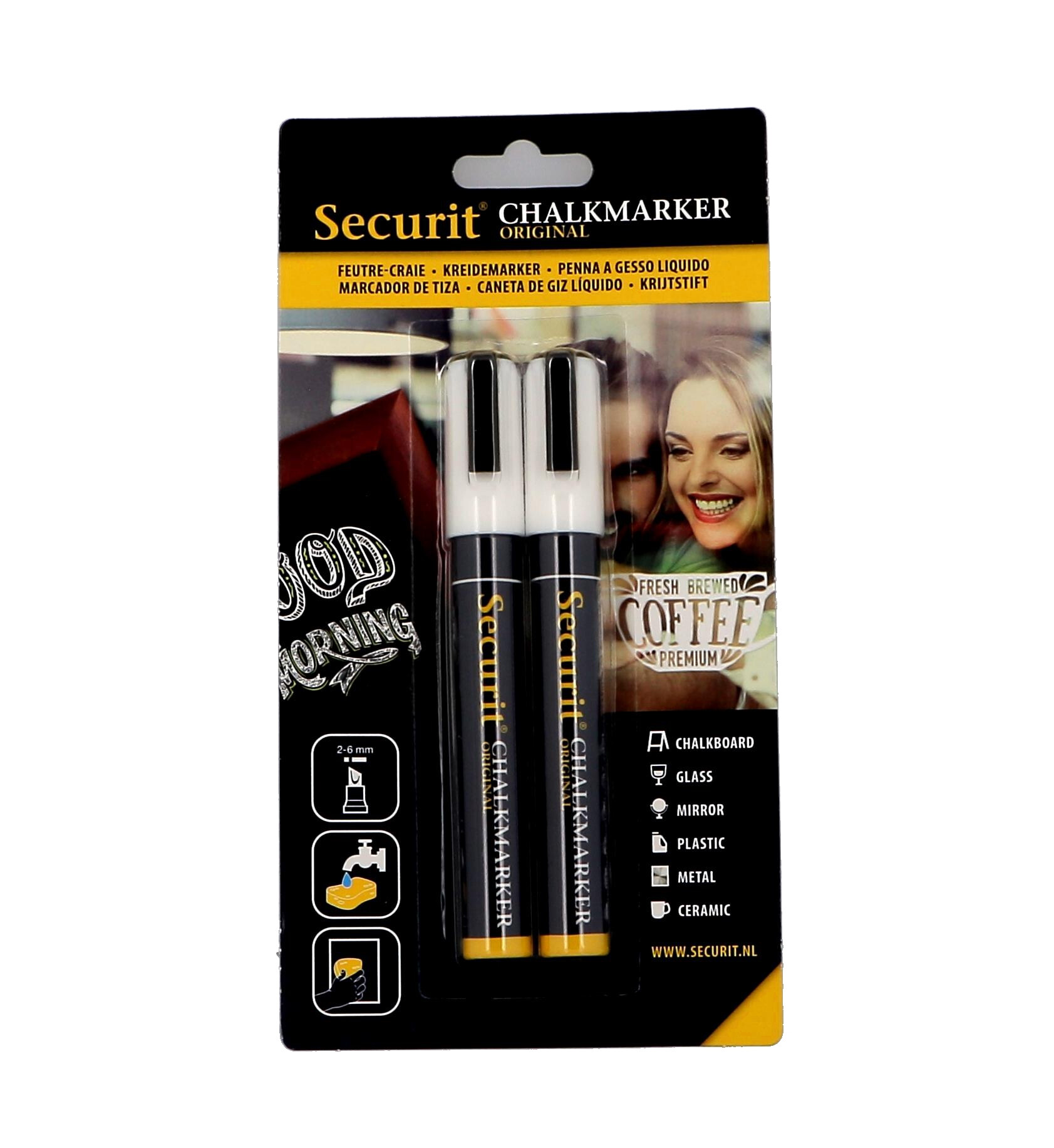 Feutre Craie 2-6mm blanc 2pc Securit Chalkmarker