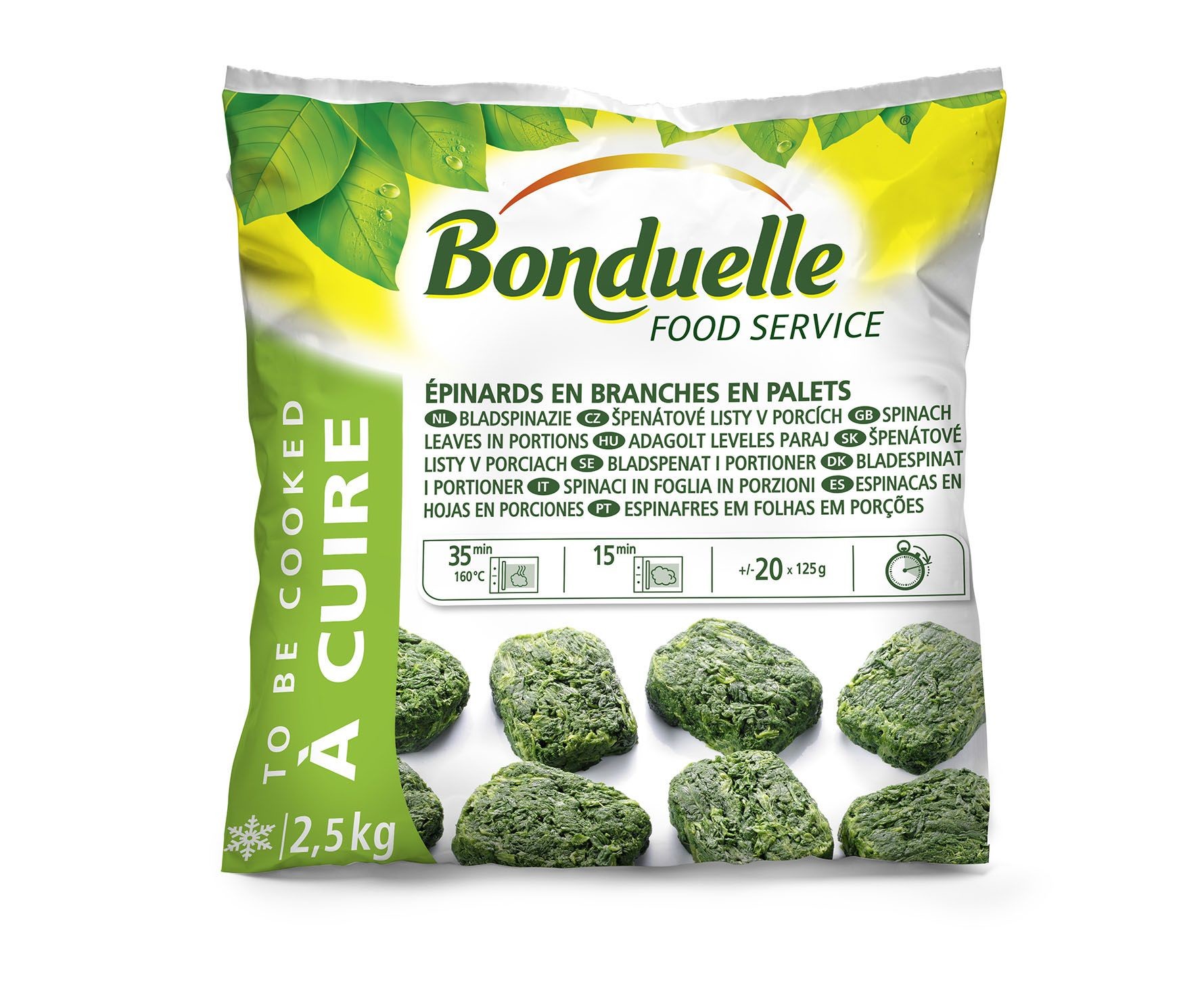 Epinards en Branches en palets 2.5kg Légumes Surgelé Bonduelle Food Service