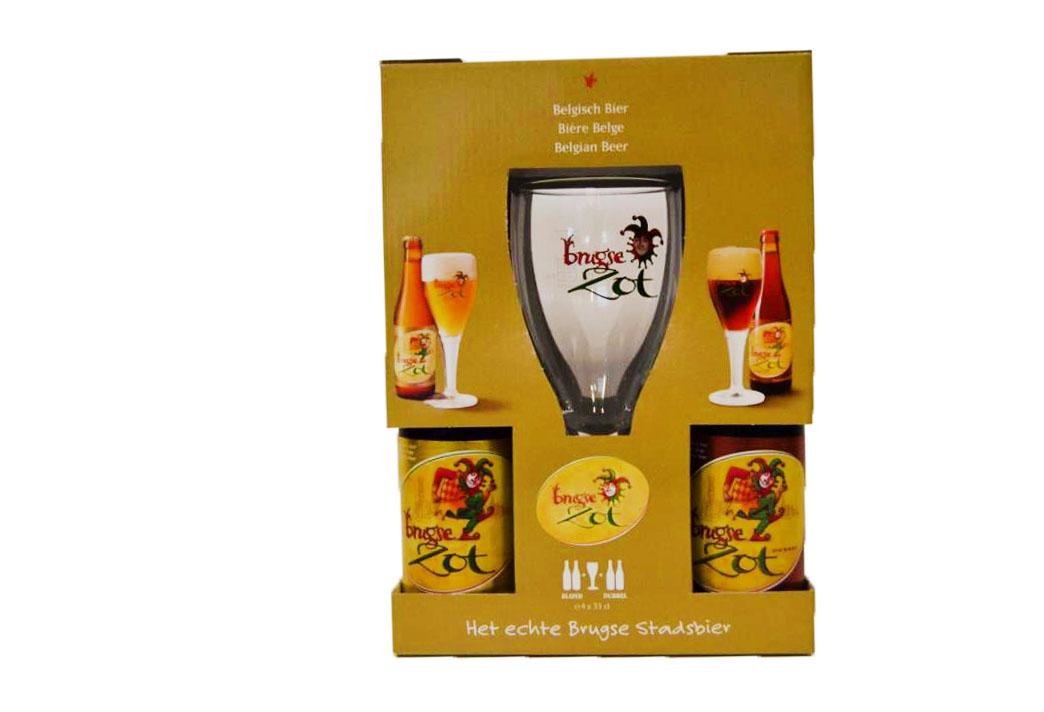 Bière Brugse Zot 2x33cl Blonde + 2x33cl Dubbel Brun + Verre emballage cadeau