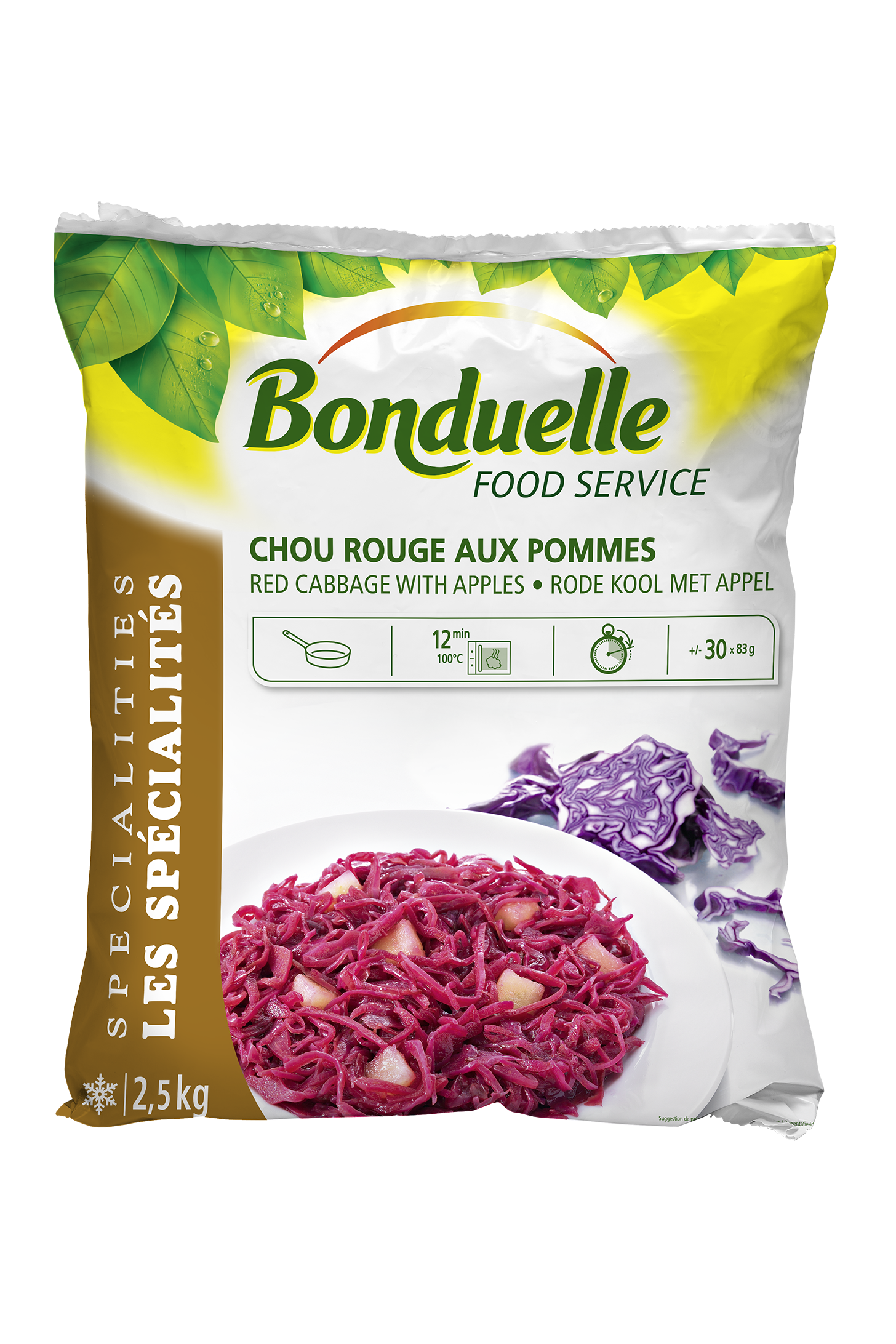Chou Rouge aux Pommes 83gr portions 2.5kg Bonduelle Minute Foodservice Surgelé