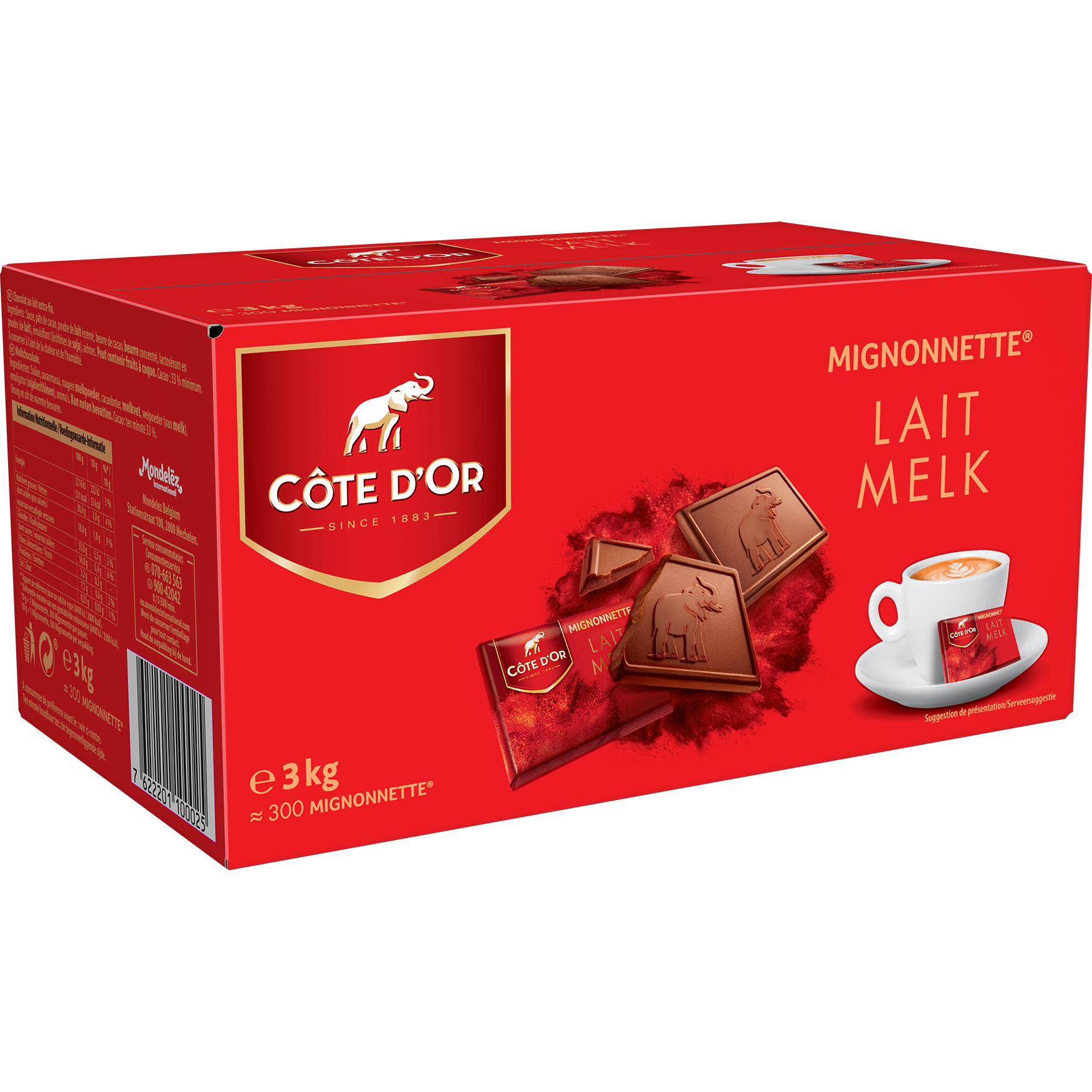 Cote d' Or Mignonnettes Chocolat Lait 300pc Emballes Individuellement 3kg