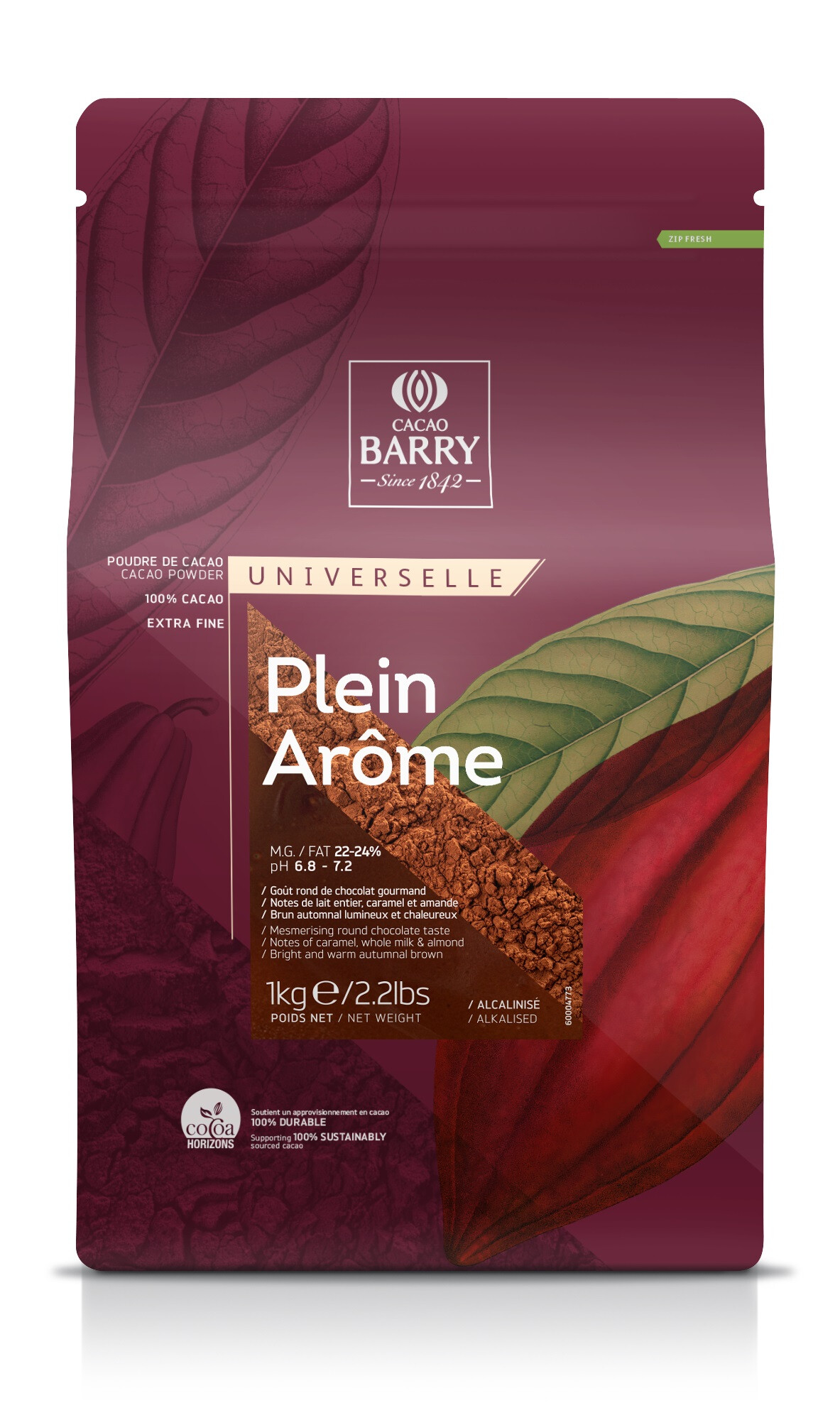 Cacao Barry Cacao en poudre 100% Plein Arome 1kg Callebaut