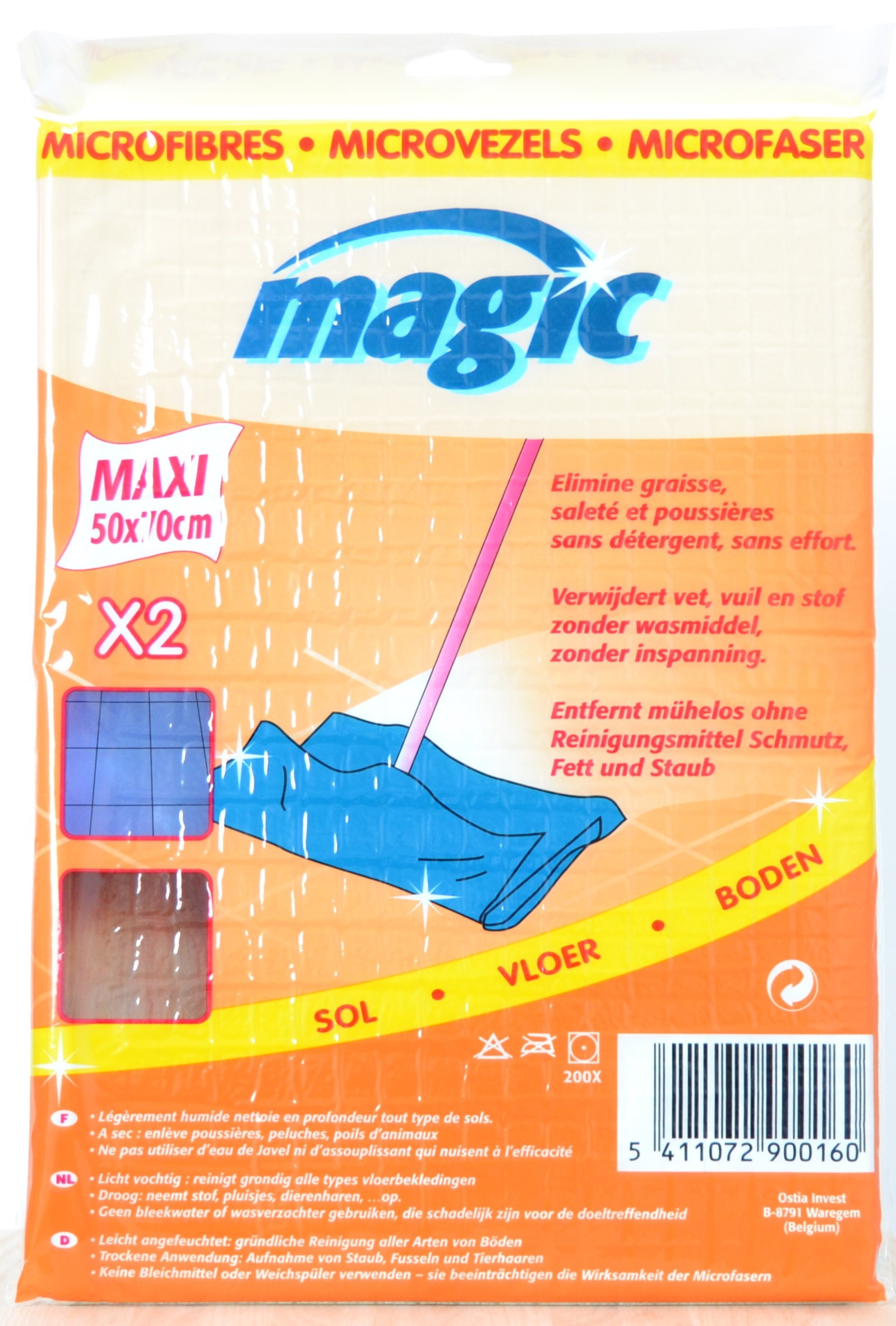 Magic Serpillière Microfibre 50x70cm Bleu 2pc