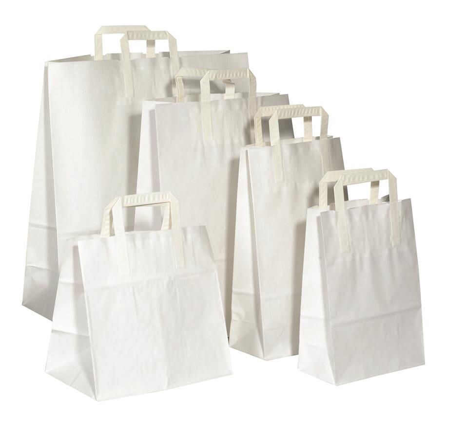 Sac Portable Poignees Potrable en papier blanc 5x50pcs