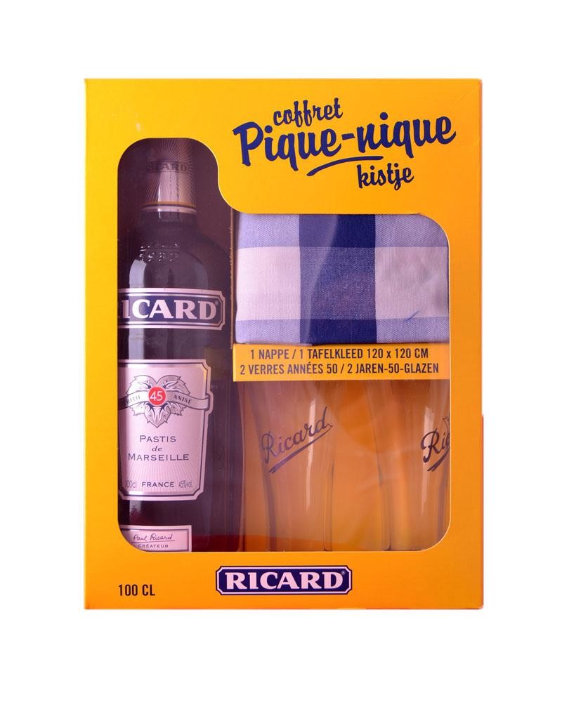 Ricard 1L coffret Pique-Nique verres Collection Années 50 + nappe - Nevejan