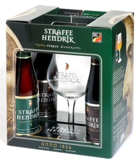 Straffe Hendrik Tripel 9% versus Quadrupel 11% Emballage Cadeau 4x33cl + Verre