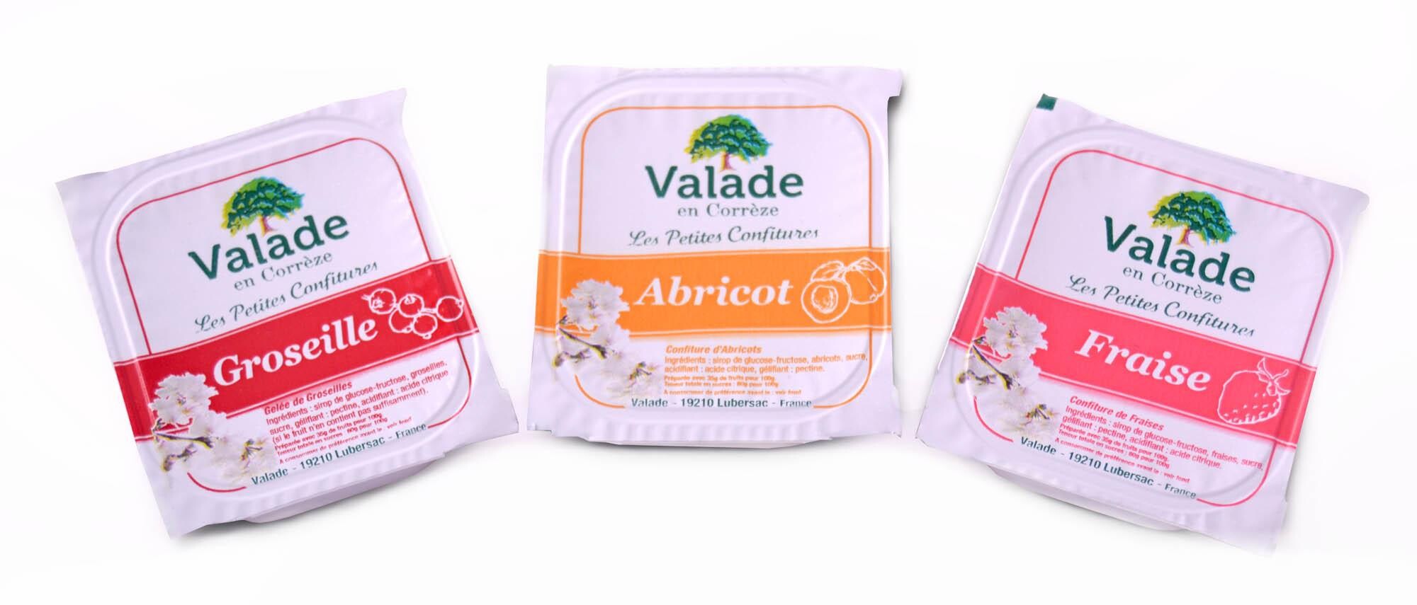 Valade portions individuelles confitures assortiment 180x20gr 35% fruits -  Nevejan