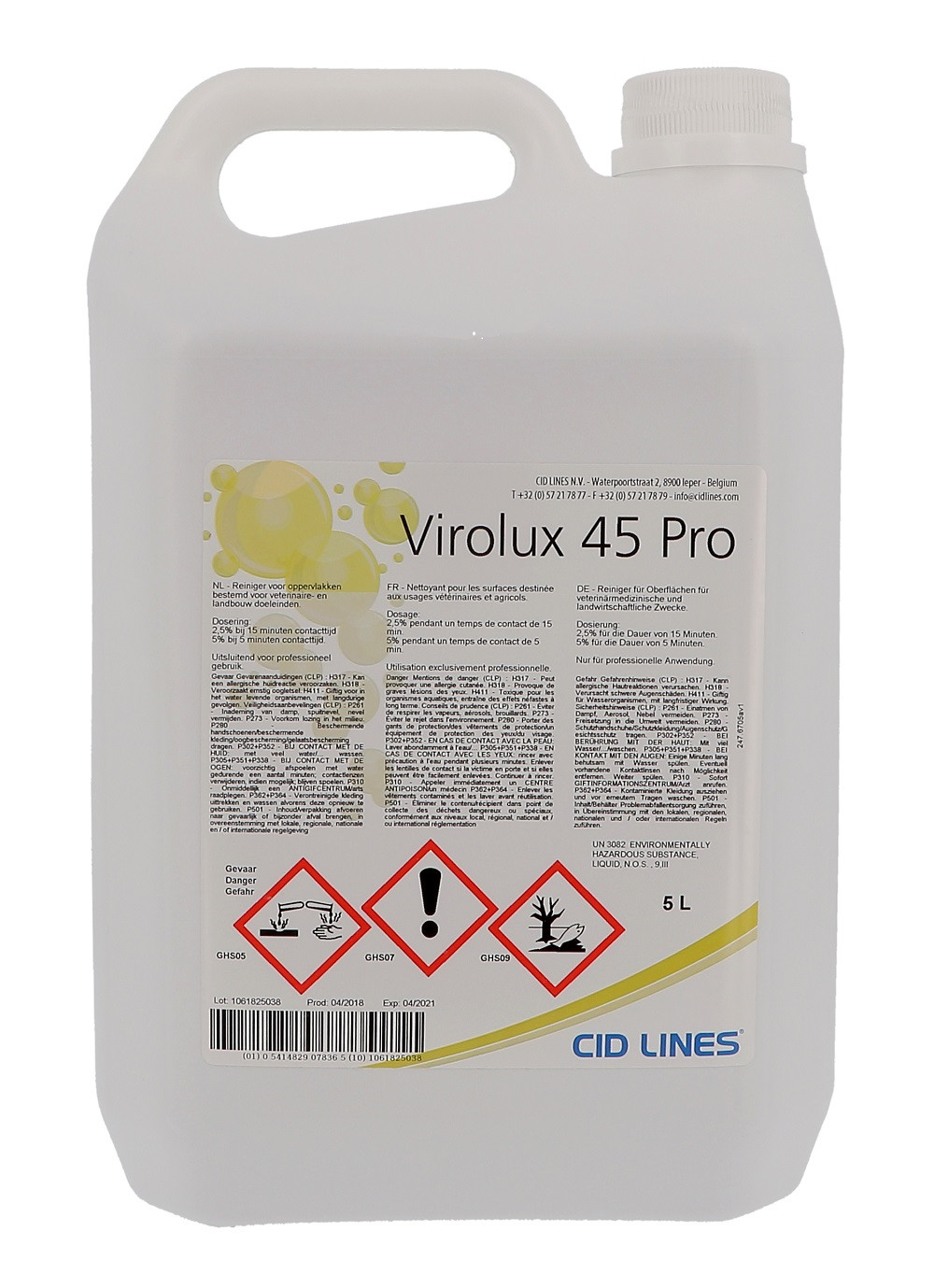 Virolux 45 Pro Nettoyant Desinfectant 5L Cid Lines Professionnel