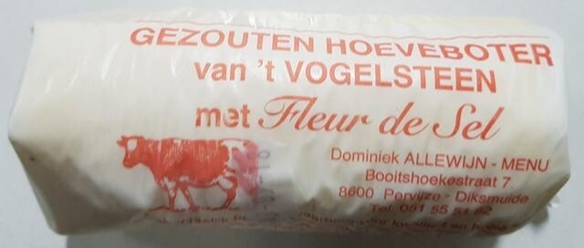 Beurre Fermier frais Sel de Mer 't Vogelsteen 250gr