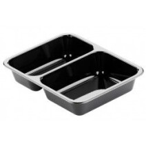 Barquette Repas Alimentaire Duni CPET 2compartiments 225x175x43 noir 655/455ml 300pc 115505