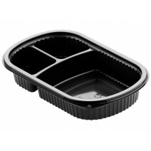 Duni Barquette Repas Alimentaire 3 compartiment 500/2x110ml Noir PP 240x150x40mm 50pc