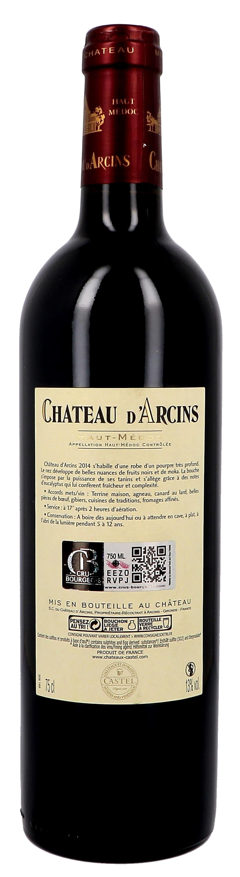 Bordeaux Wine Chateau d'Arcins 75cl 2018 Haut-Medoc Cru Bourgeois - Nevejan