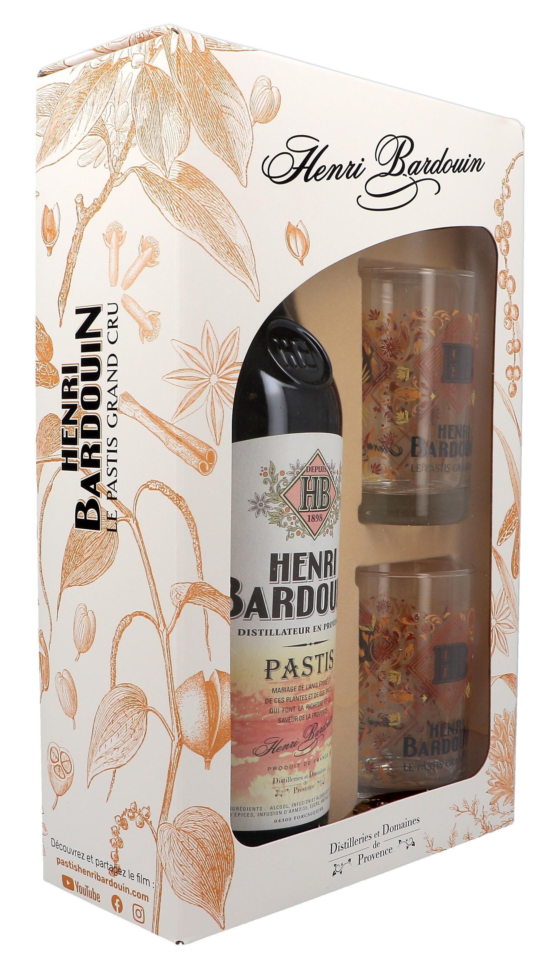 Henri Bardouin Pastis 45% - Gift Set with 2 Glasses - Henri Bardouin