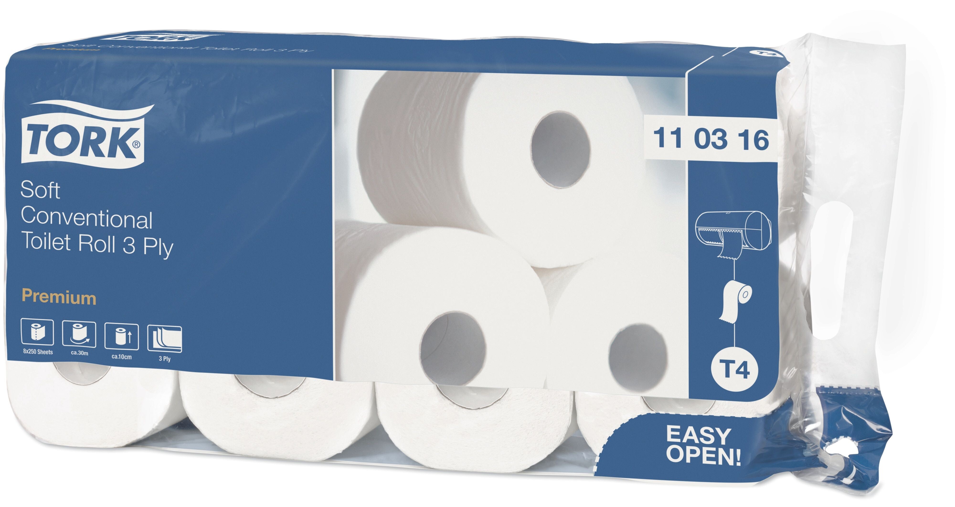 TORK Toilet Paper white 3 ply 250 sheets 9x8 rolls 110316