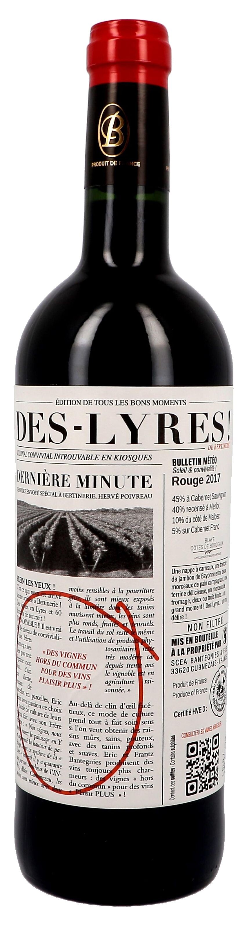 Des-Lyres de Bertinerie rood 75cl Blaye Cotes de Bordeaux
