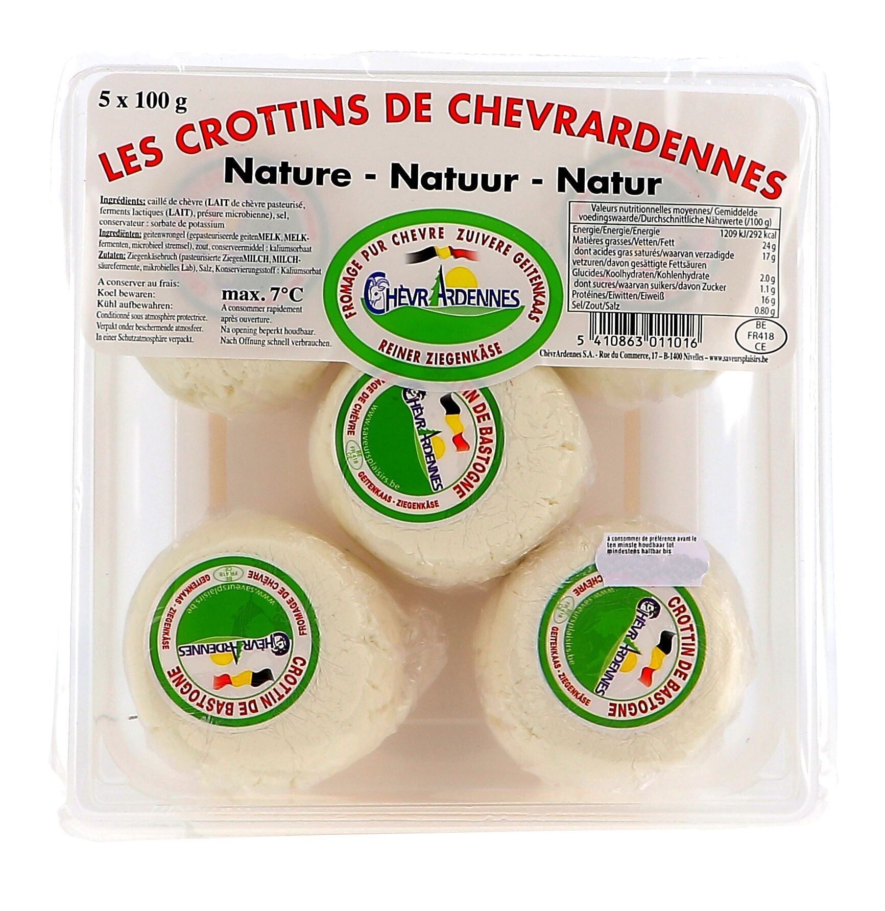 Goat Cheese Crottin Ardenne 10x100gr portions