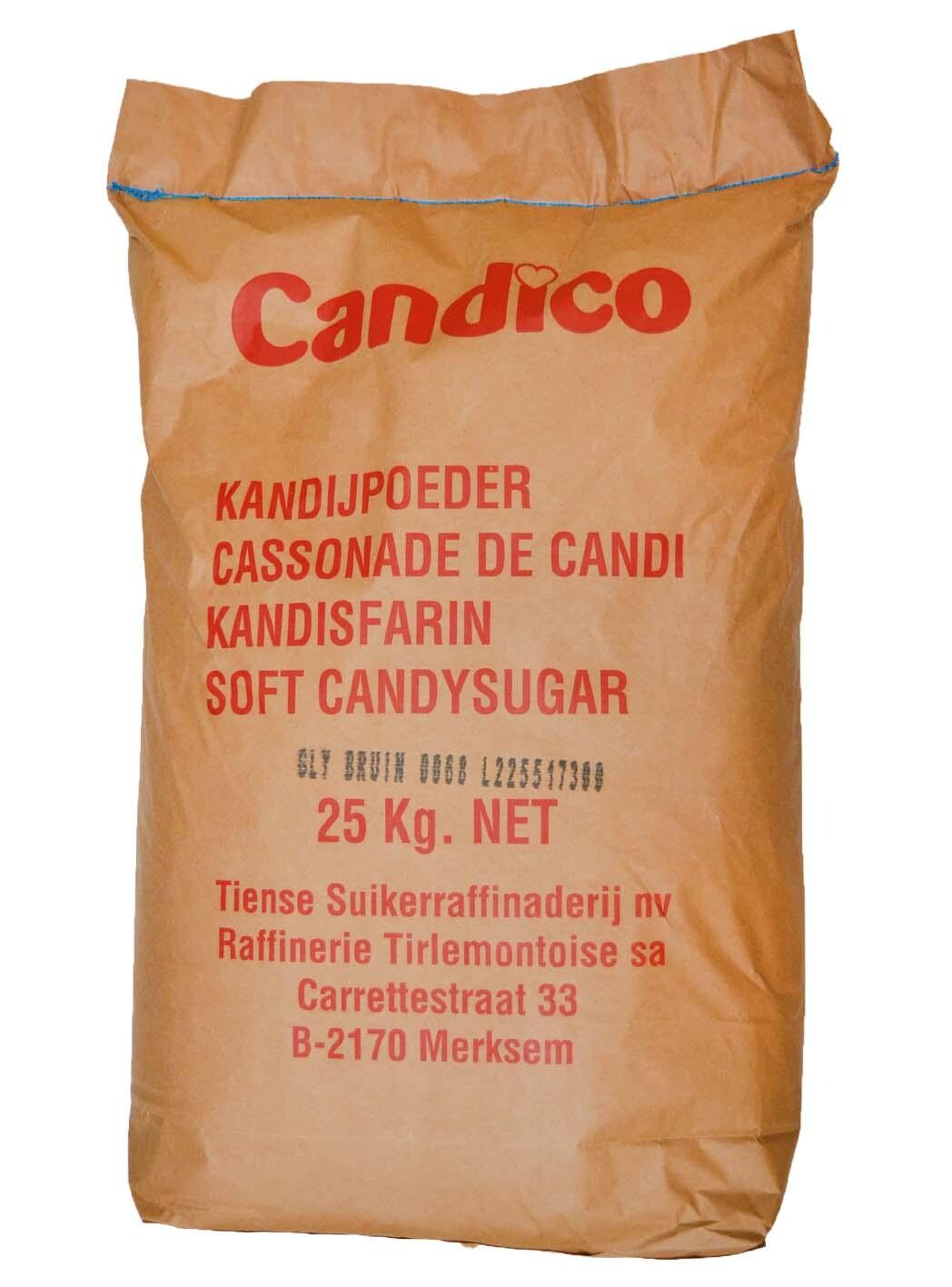 Light brown soft candy sugar cassonade 25kg Candico