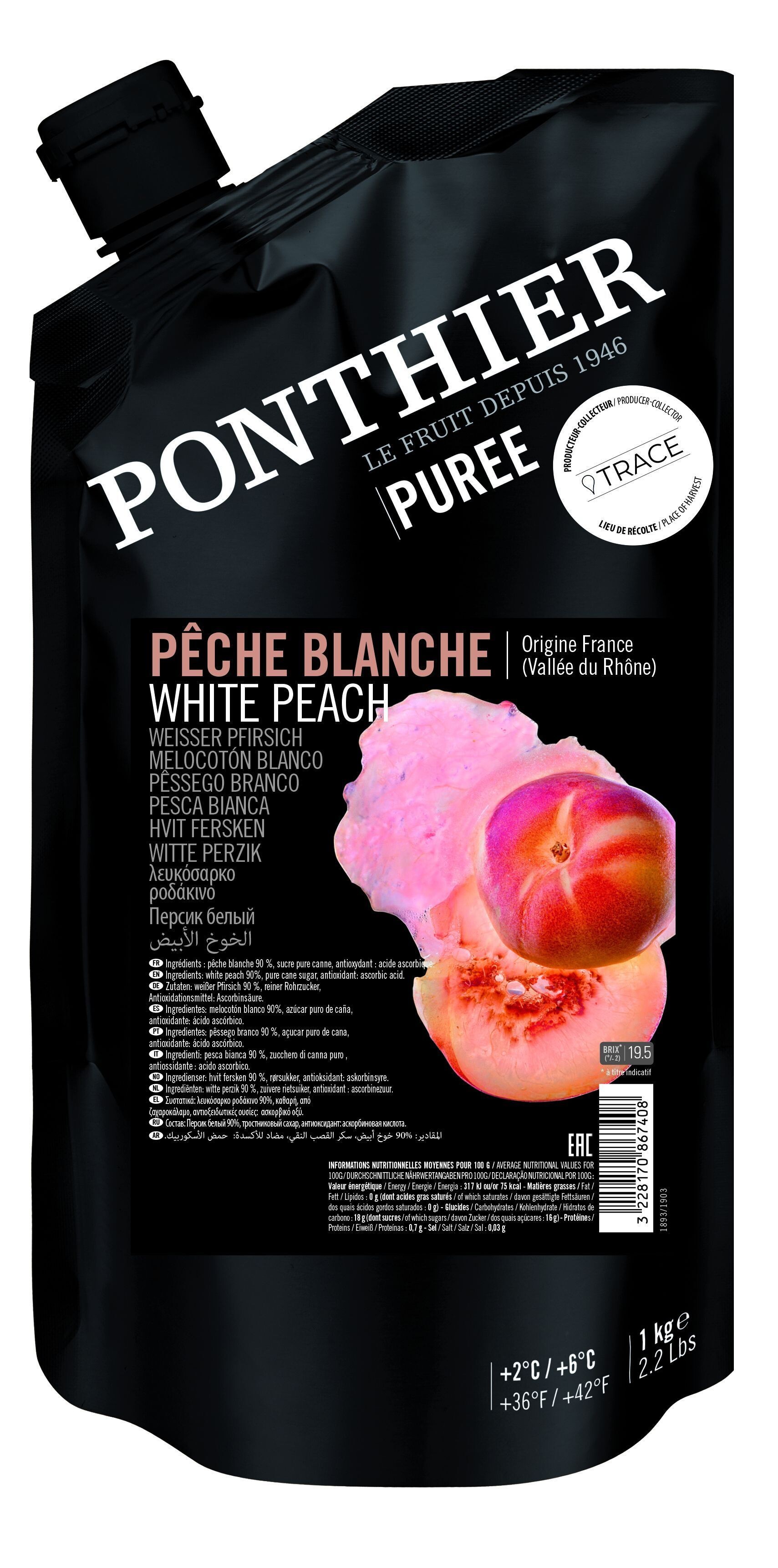 Ponthier Fruit Puree White Peach 1kg