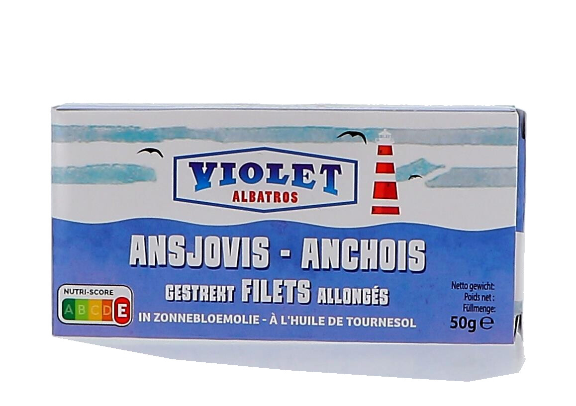 Violet Flat Fillets of Anchovies in Sunflower oil 50gr canned