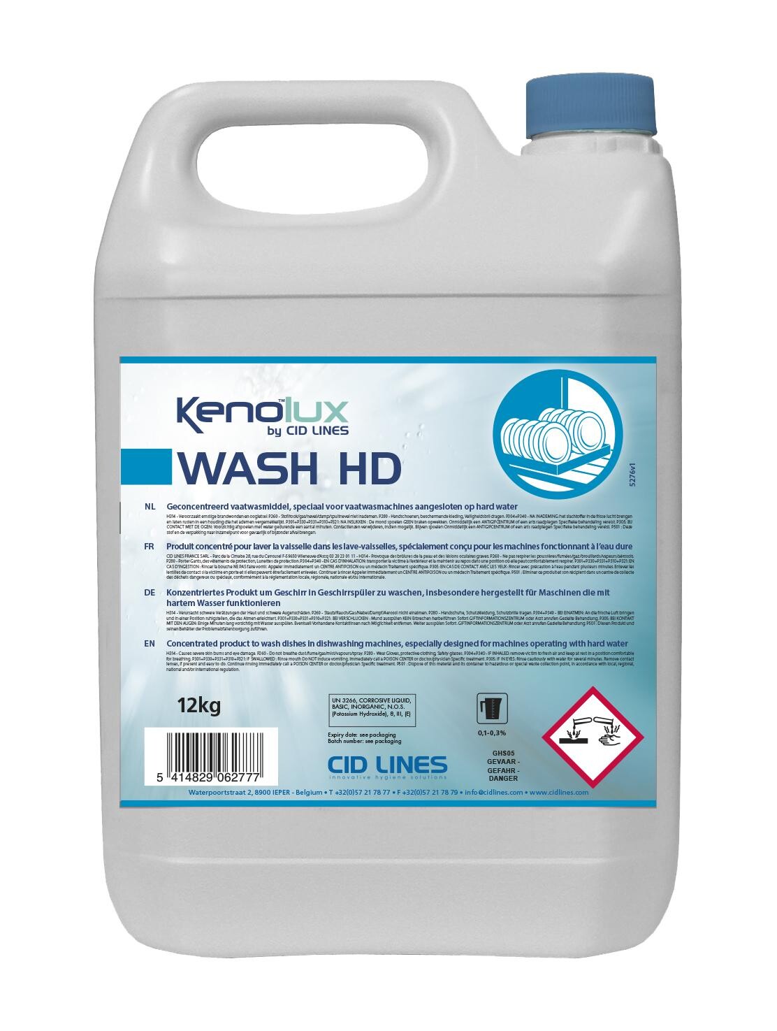 Kenolux Wash HD 12kg liquid cleaning product for automated dishwashers with hard water Cid Lines