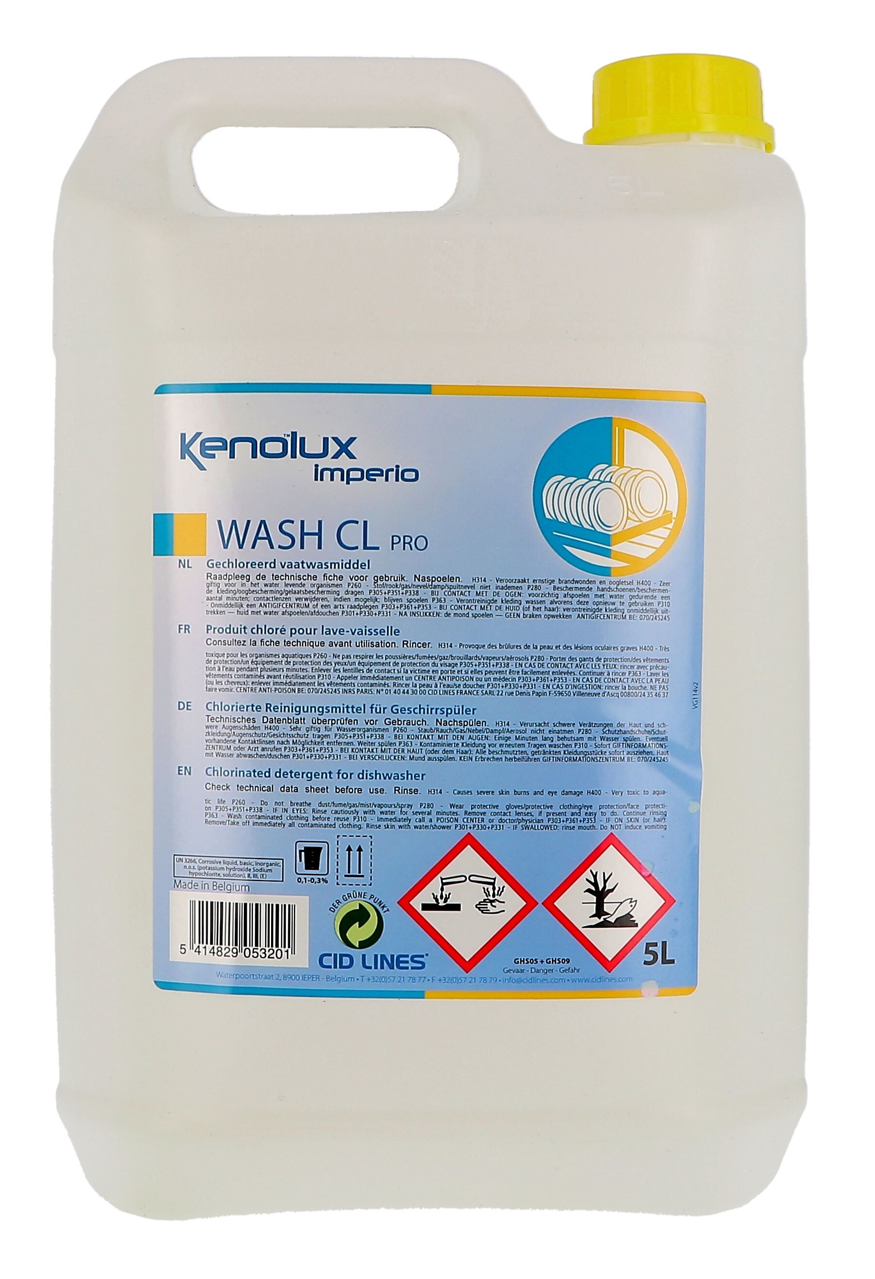 Kenolux Wash CL 5L Chlorinated cleaning product for automated dish washing Cid Lines (Vaatwasproducten)