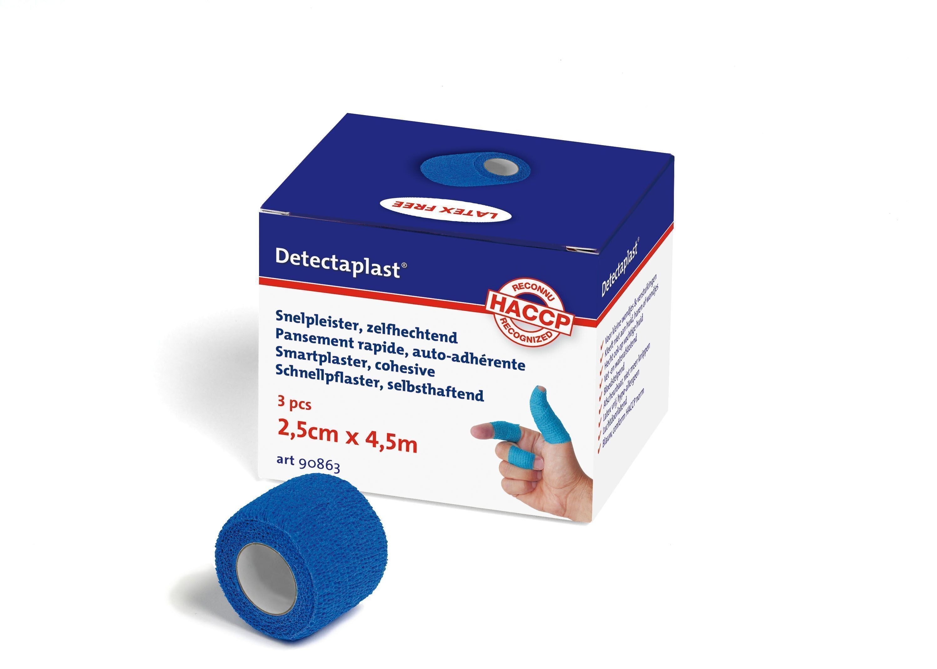 Detectaplast Zelfhechtend Snelpleister Blauw 2.5cmx4.5m 3x1stuk