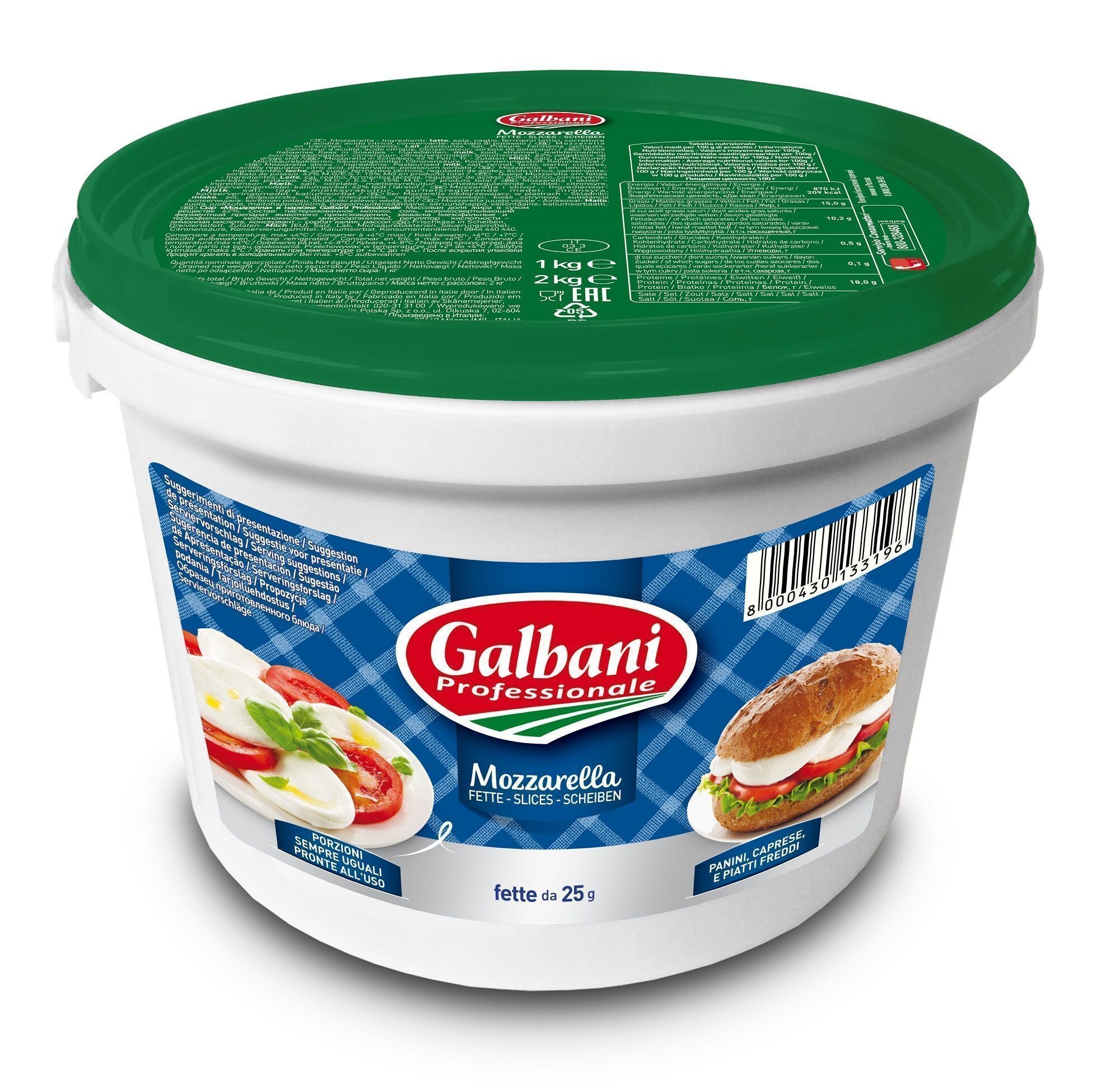 Galbani Mozzarella Slices 1kg bucket